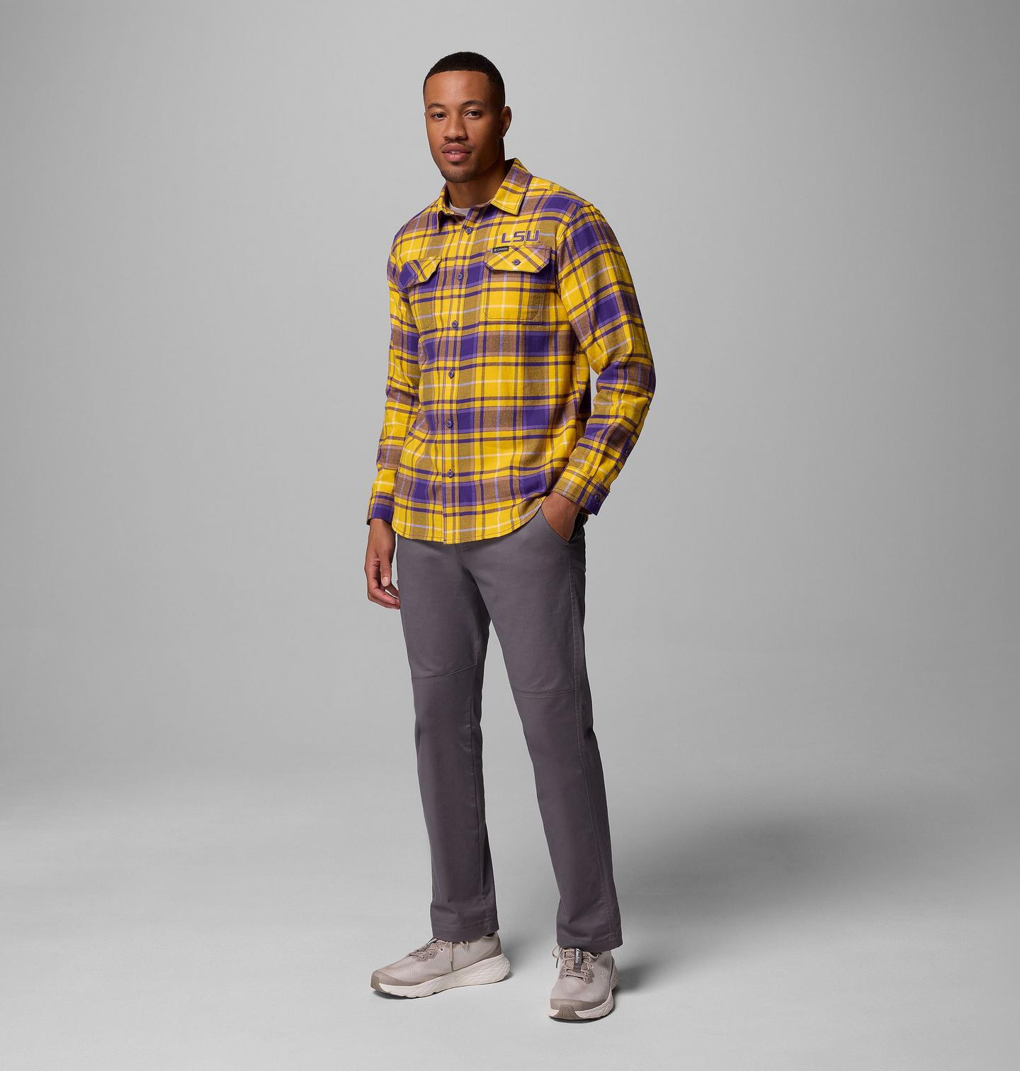 Мужская рубашка Columbia Collegiate Flare Gun Flannel Long Sleeve Shirt - LSU, цвет: Яркий фиолетовый — фото 2