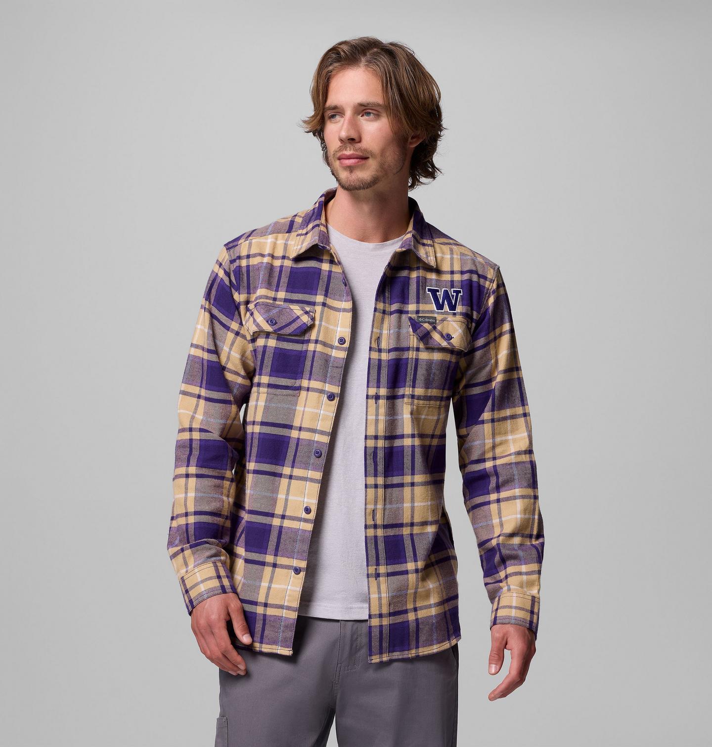 Мужская рубашка Columbia Collegiate Flare Gun Flannel Long Sleeve Shirt - Washington, цвет: Фиолетовый — фото 3
