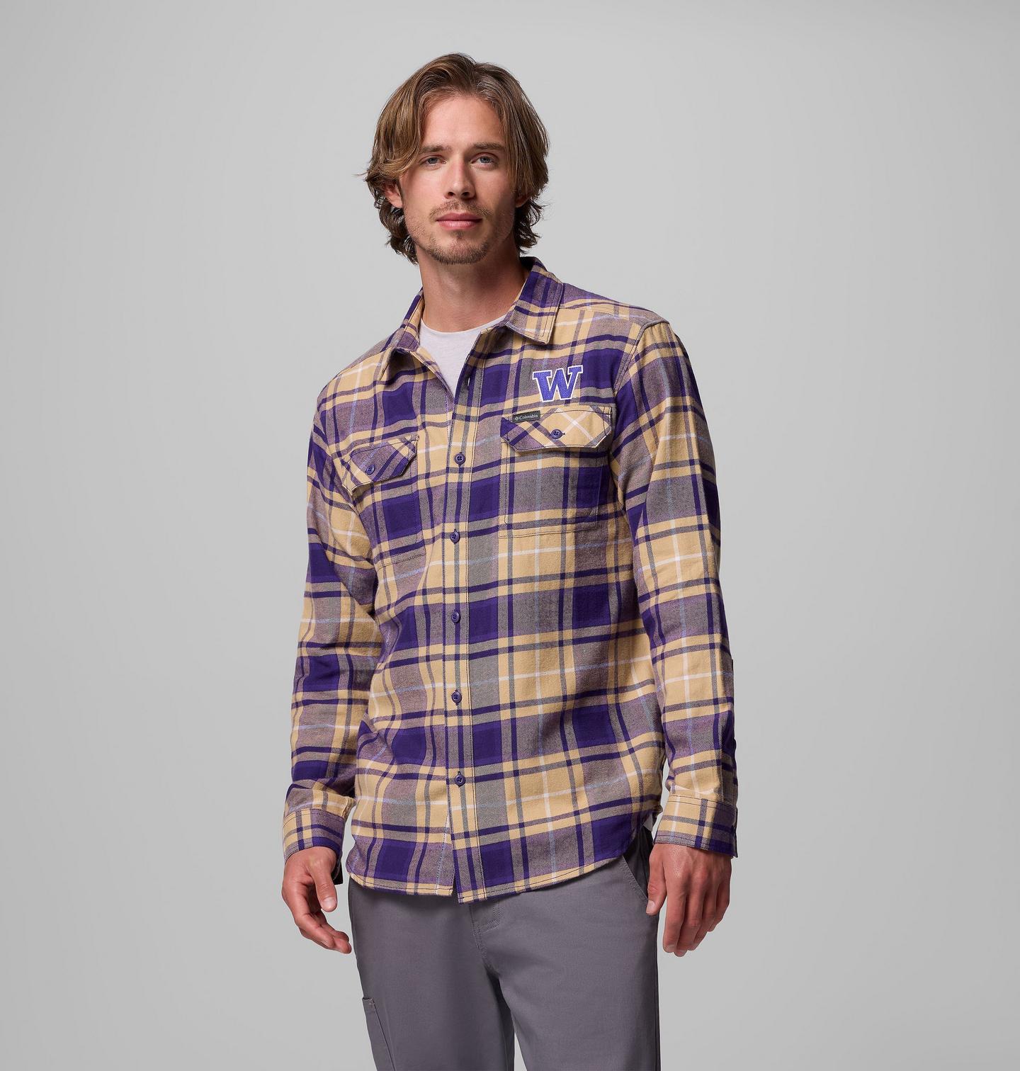 Мужская рубашка Columbia Collegiate Flare Gun Flannel Long Sleeve Shirt - Washington, цвет: Фиолетовый — фото 1