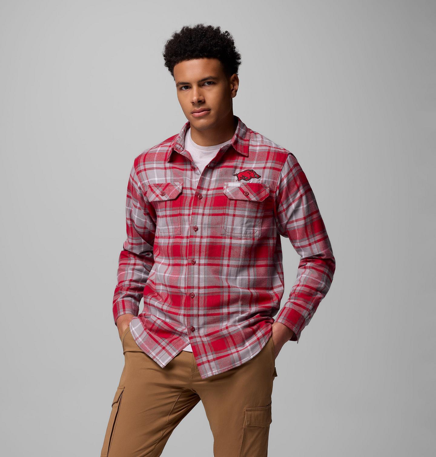 Мужская рубашка Columbia Collegiate Flare Gun Flannel Long Sleeve Shirt - Arkansas, цвет: Красный бархатный — фото 1