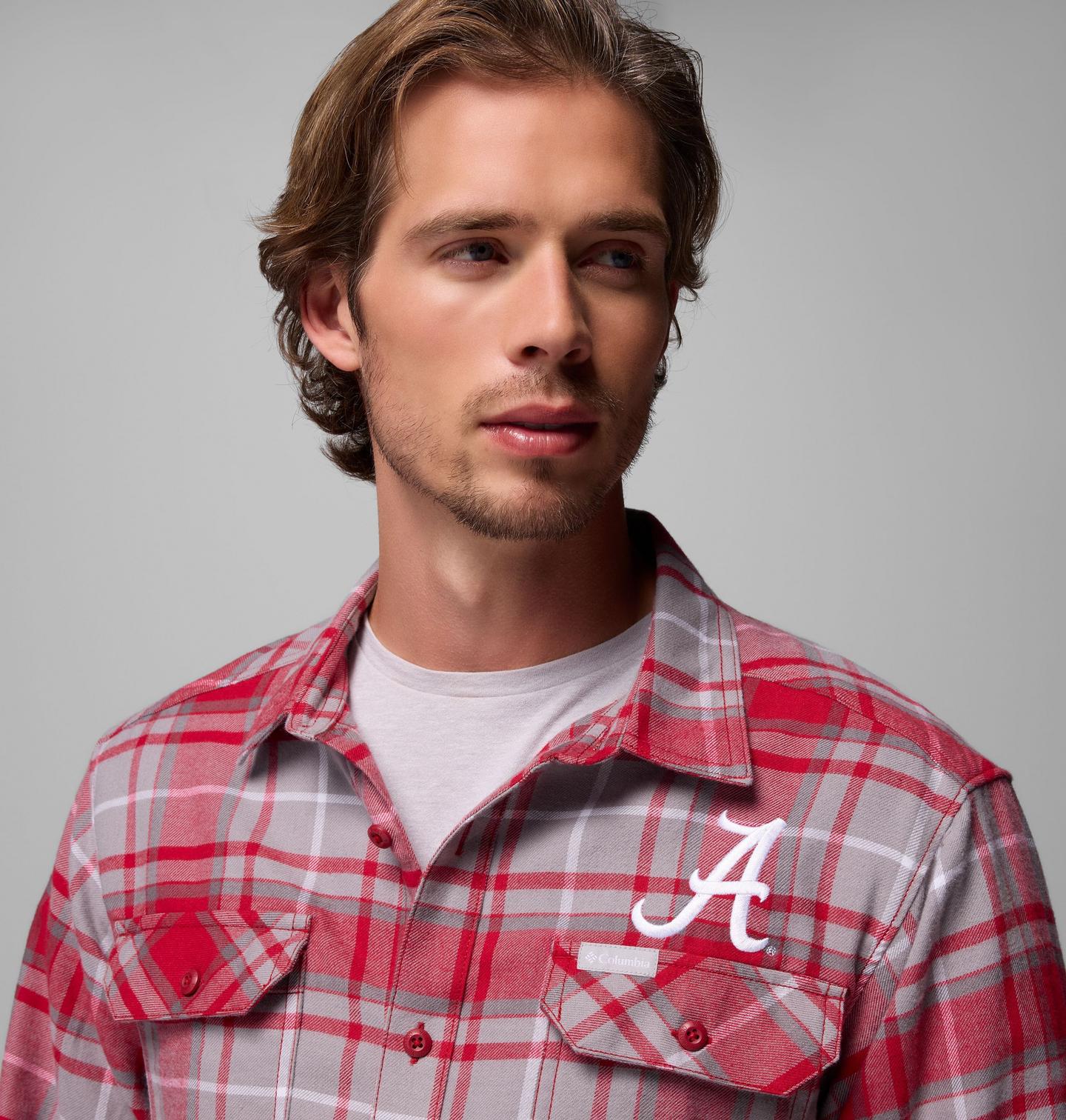 Мужская рубашка Columbia Collegiate Flare Gun Flannel Long Sleeve Shirt - Alabama, цвет: Красный бархатный — фото 4