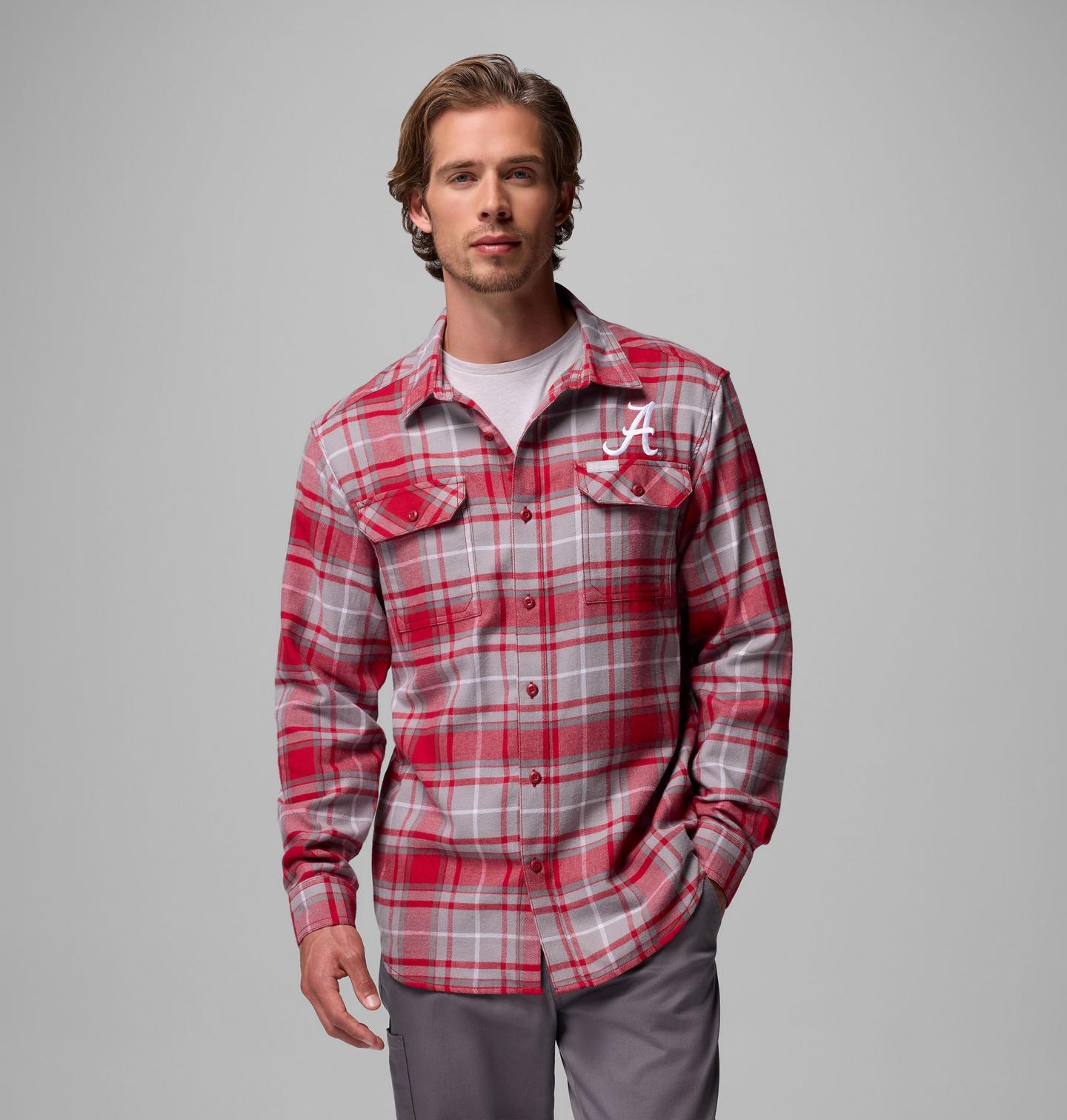 Мужская рубашка Columbia Collegiate Flare Gun Flannel Long Sleeve Shirt - Alabama, цвет: Красный бархатный — фото 1