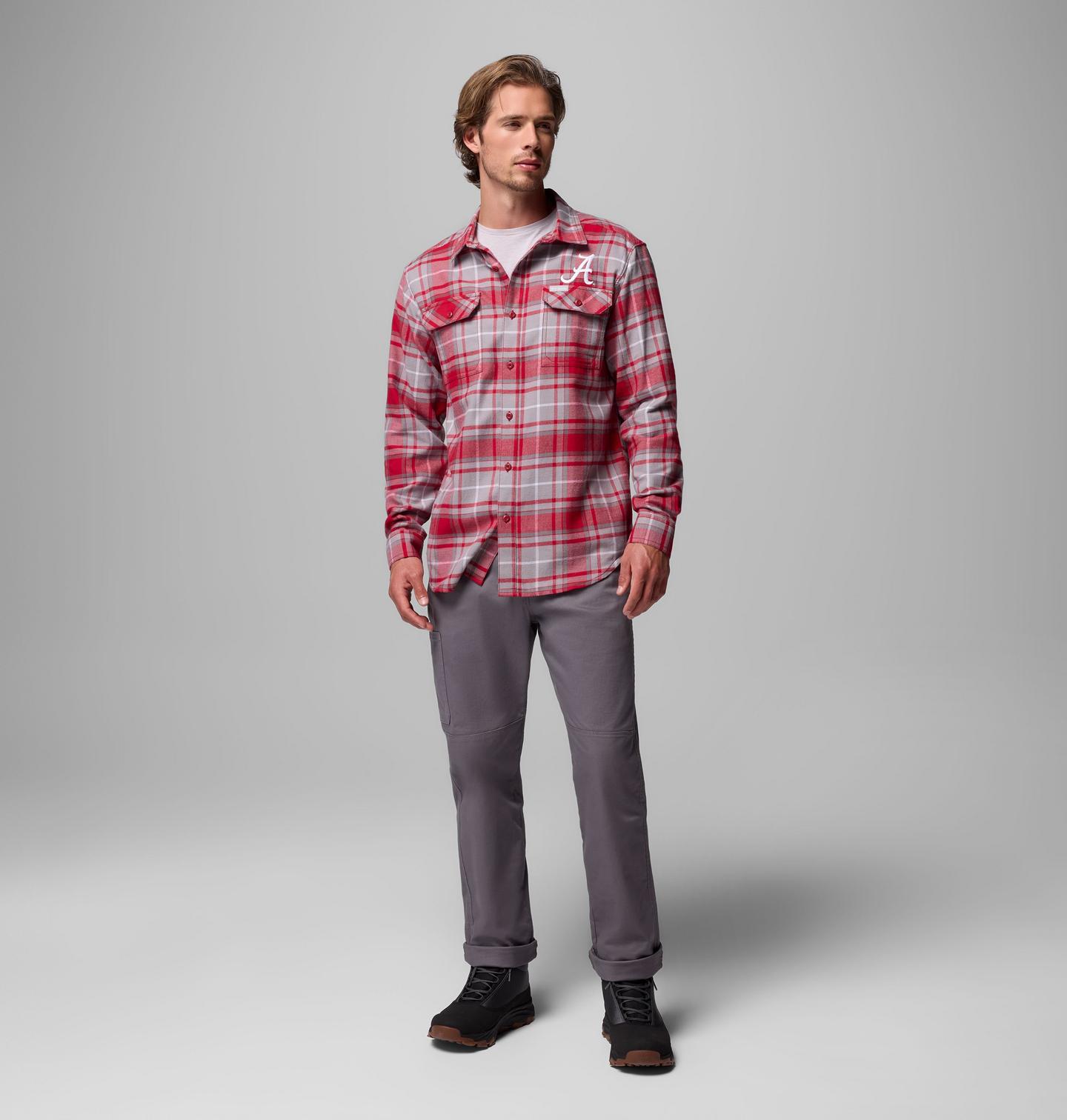 Мужская рубашка Columbia Collegiate Flare Gun Flannel Long Sleeve Shirt - Alabama, цвет: Красный бархатный — фото 2