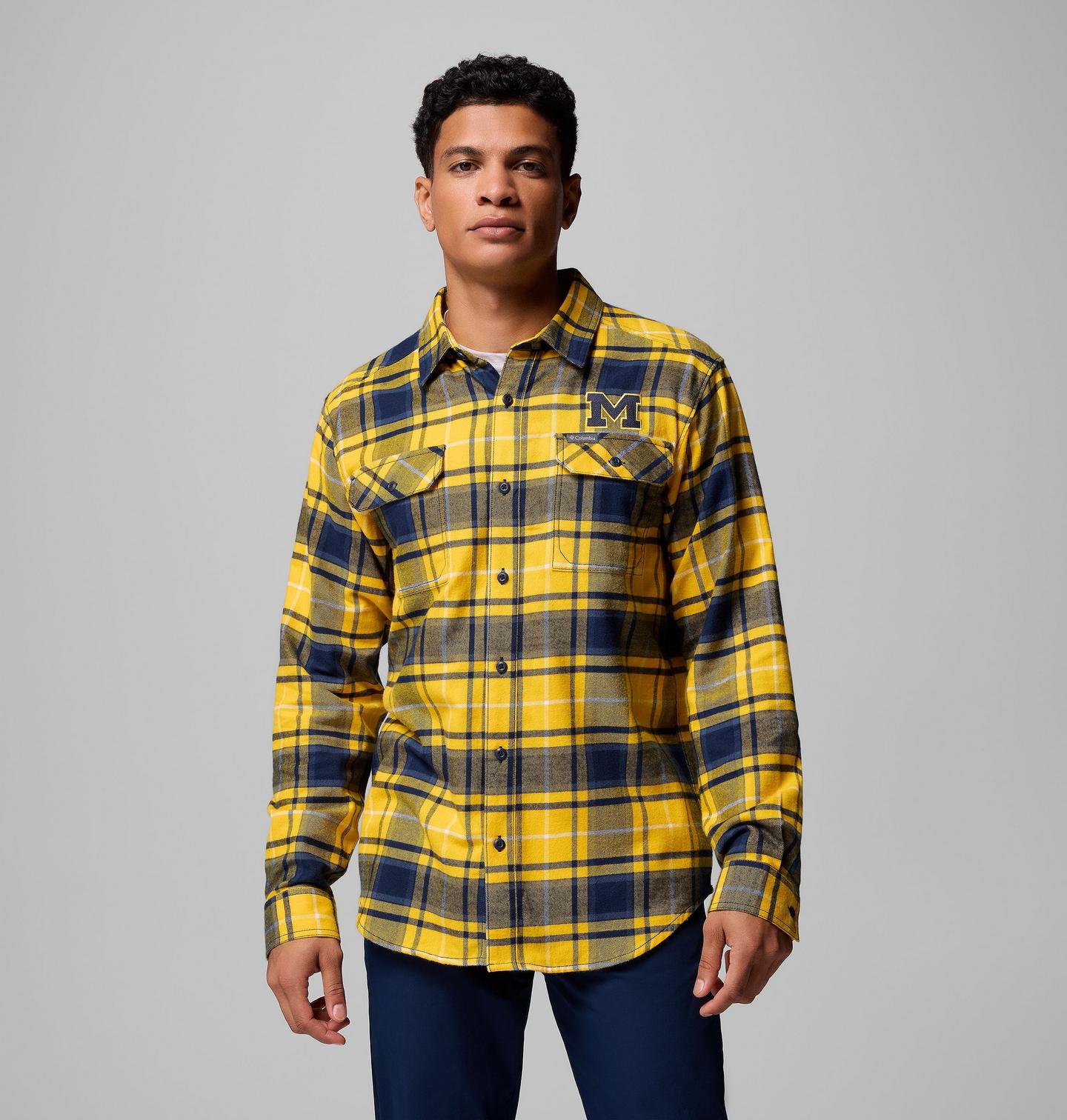 Мужская рубашка Columbia Collegiate Flare Gun Flannel Long Sleeve Shirt - Michigan, цвет: Жёлтый — фото 1