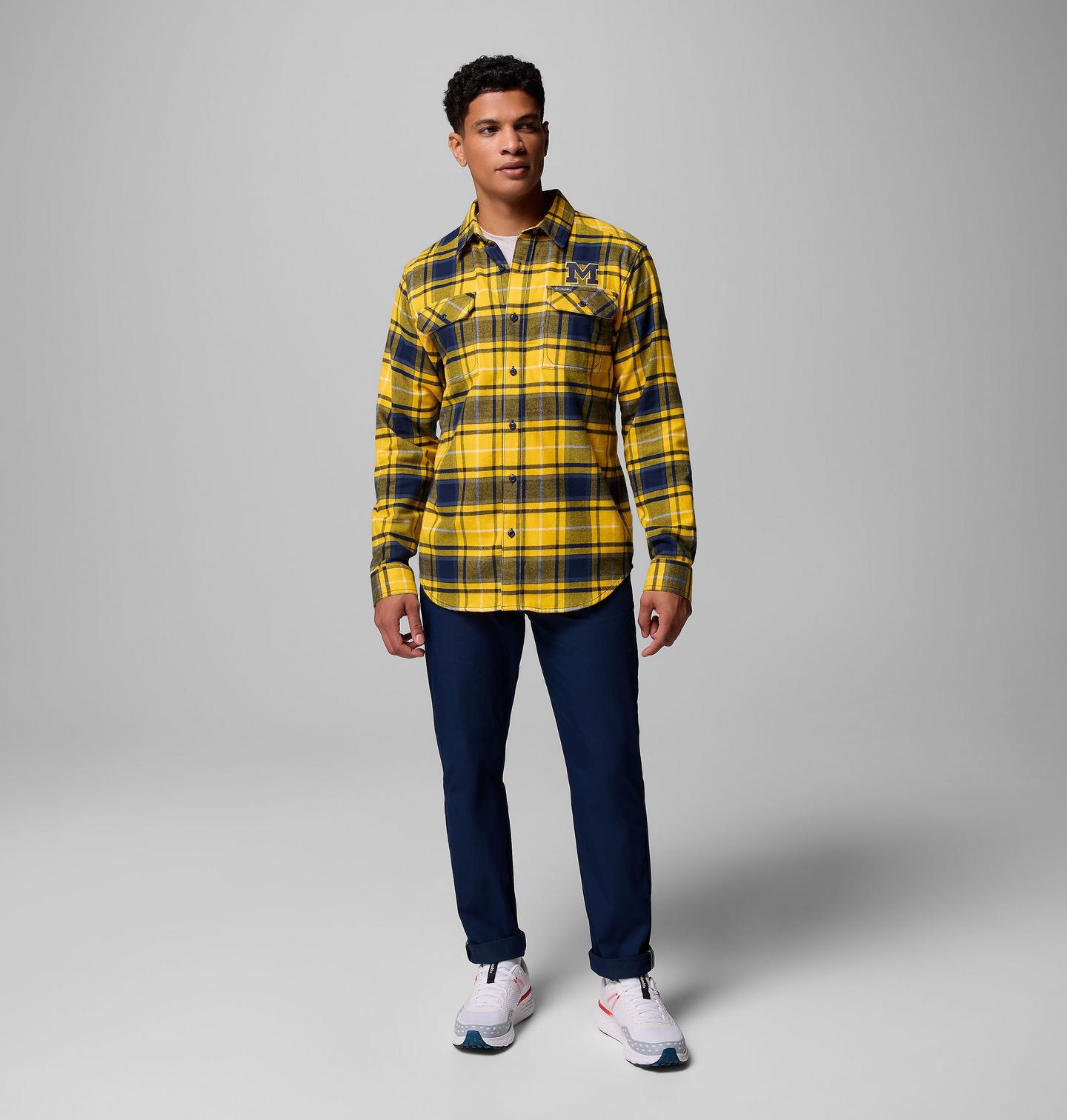 Мужская рубашка Columbia Collegiate Flare Gun Flannel Long Sleeve Shirt - Michigan, цвет: Жёлтый — фото 2