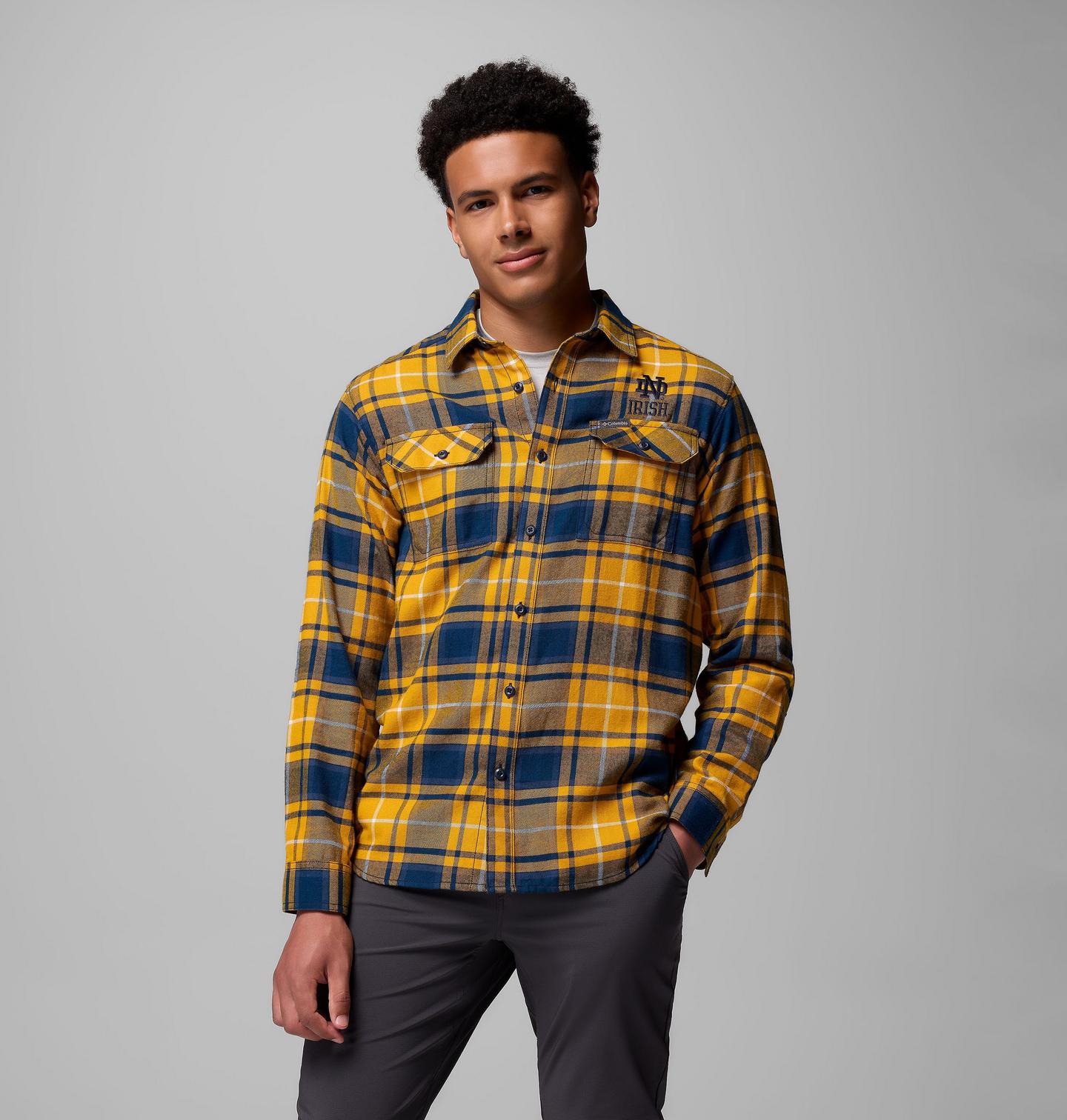Мужская рубашка Columbia Collegiate Flare Gun Flannel Long Sleeve Shirt - Notre Dame, цвет: Золотой жёлтый — фото 1