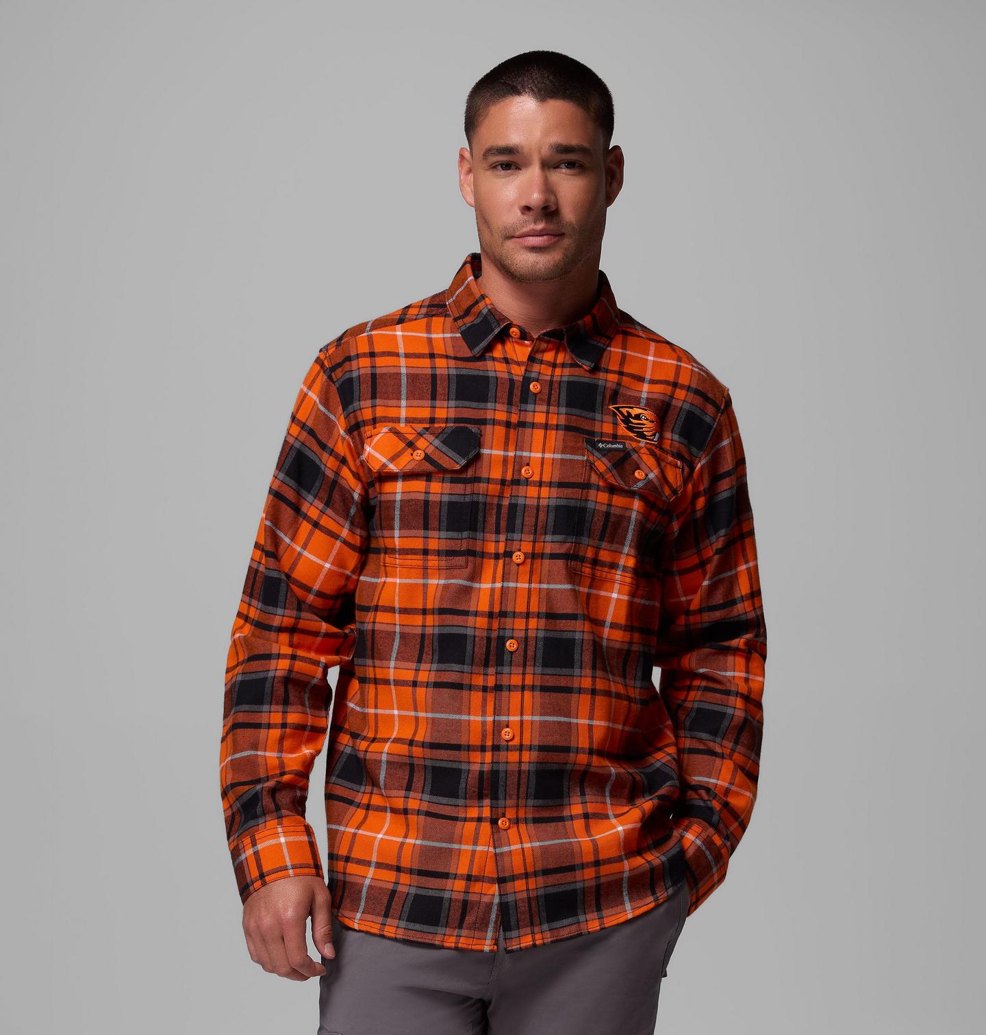 Мужская рубашка Columbia Collegiate Flare Gun Flannel Long Sleeve Shirt - Oregon State, цвет: Оранжевый — фото 1