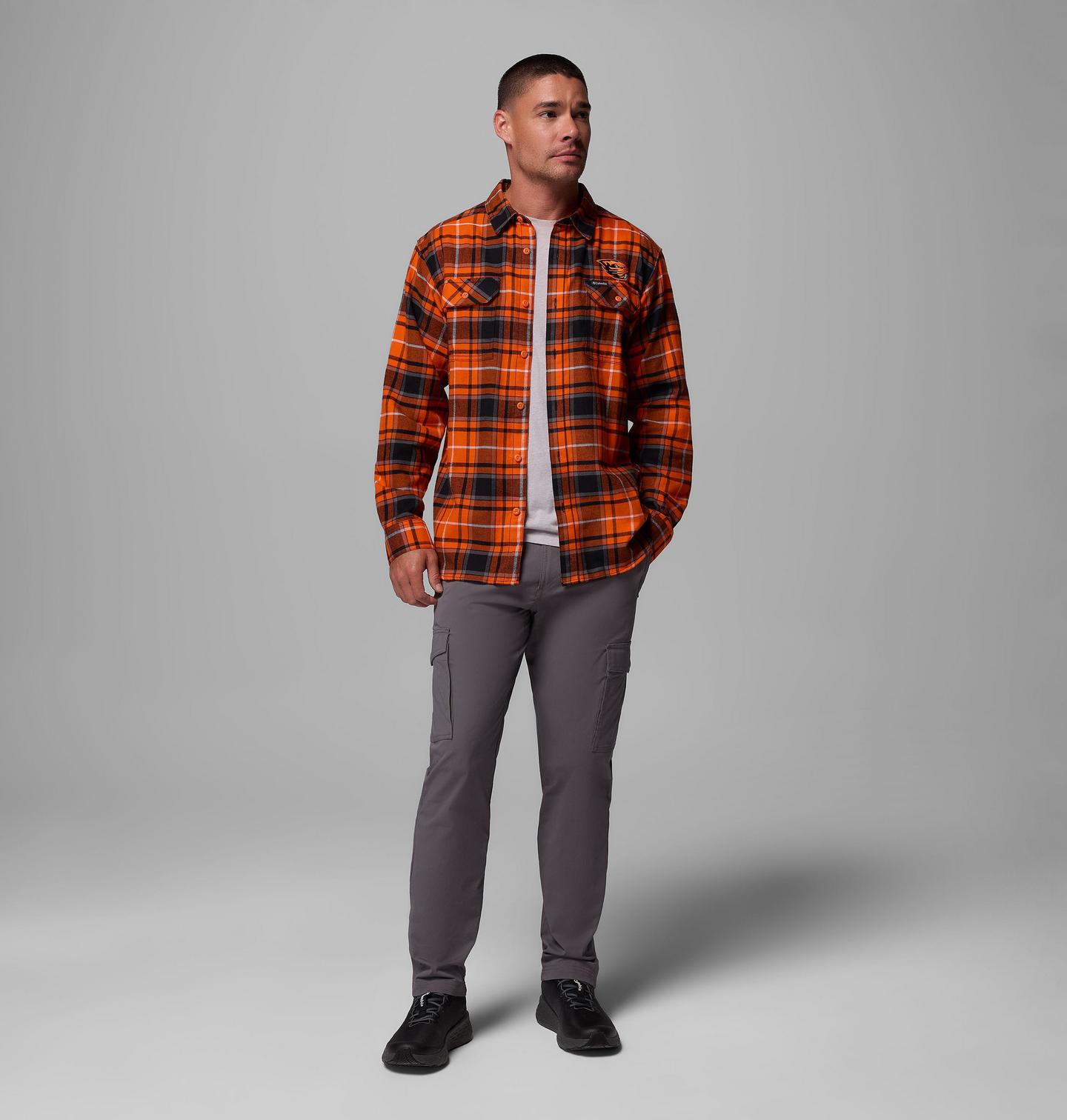 Мужская рубашка Columbia Collegiate Flare Gun Flannel Long Sleeve Shirt - Oregon State, цвет: Оранжевый — фото 2