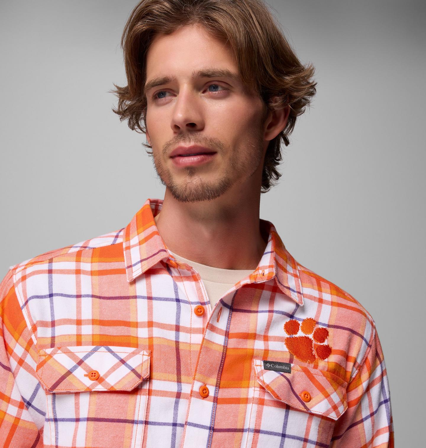 Мужская рубашка Columbia Collegiate Flare Gun Flannel Long Sleeve Shirt - Clemson, цвет: Оранжевый — фото 3