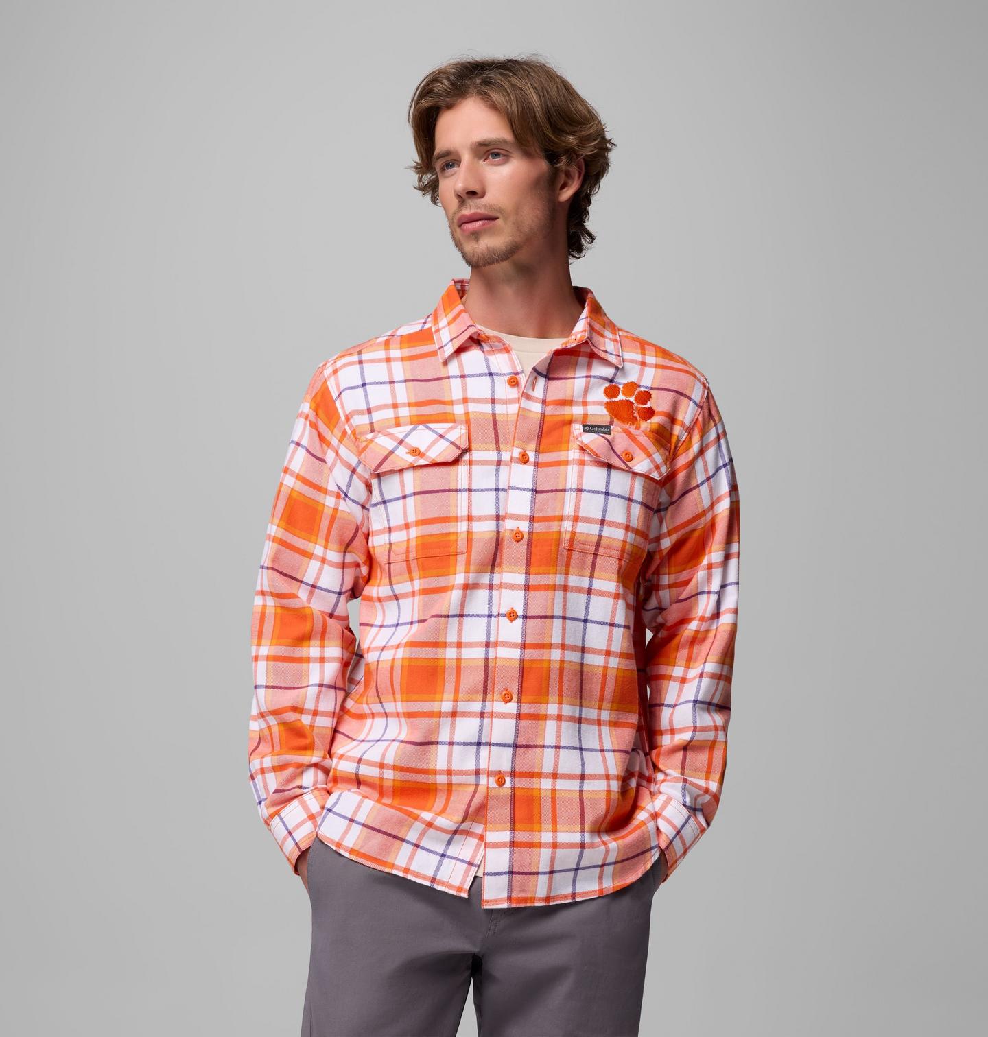 Мужская рубашка Columbia Collegiate Flare Gun Flannel Long Sleeve Shirt - Clemson, цвет: Оранжевый — фото 1