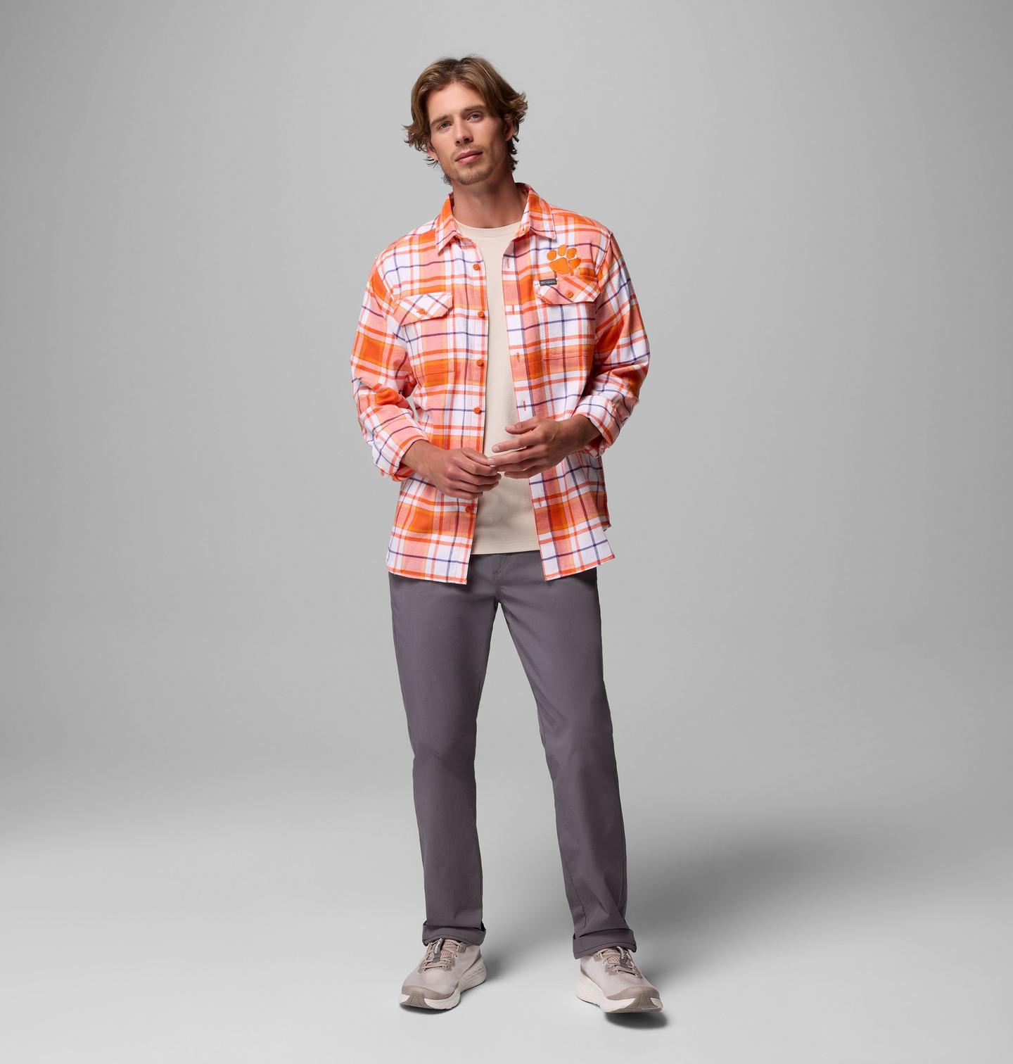 Мужская рубашка Columbia Collegiate Flare Gun Flannel Long Sleeve Shirt - Clemson, цвет: Оранжевый — фото 2