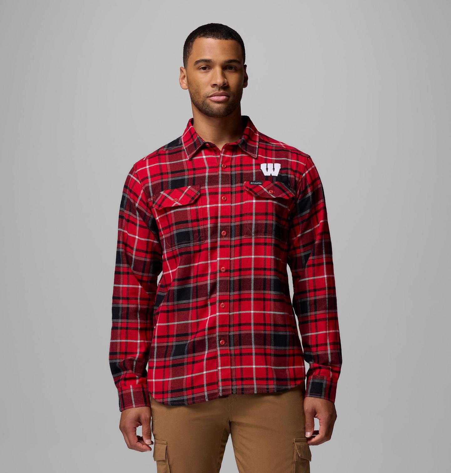 Мужская рубашка Columbia Collegiate Flare Gun Flannel Long Sleeve Shirt - Wisconsin, цвет: Красный — фото 1