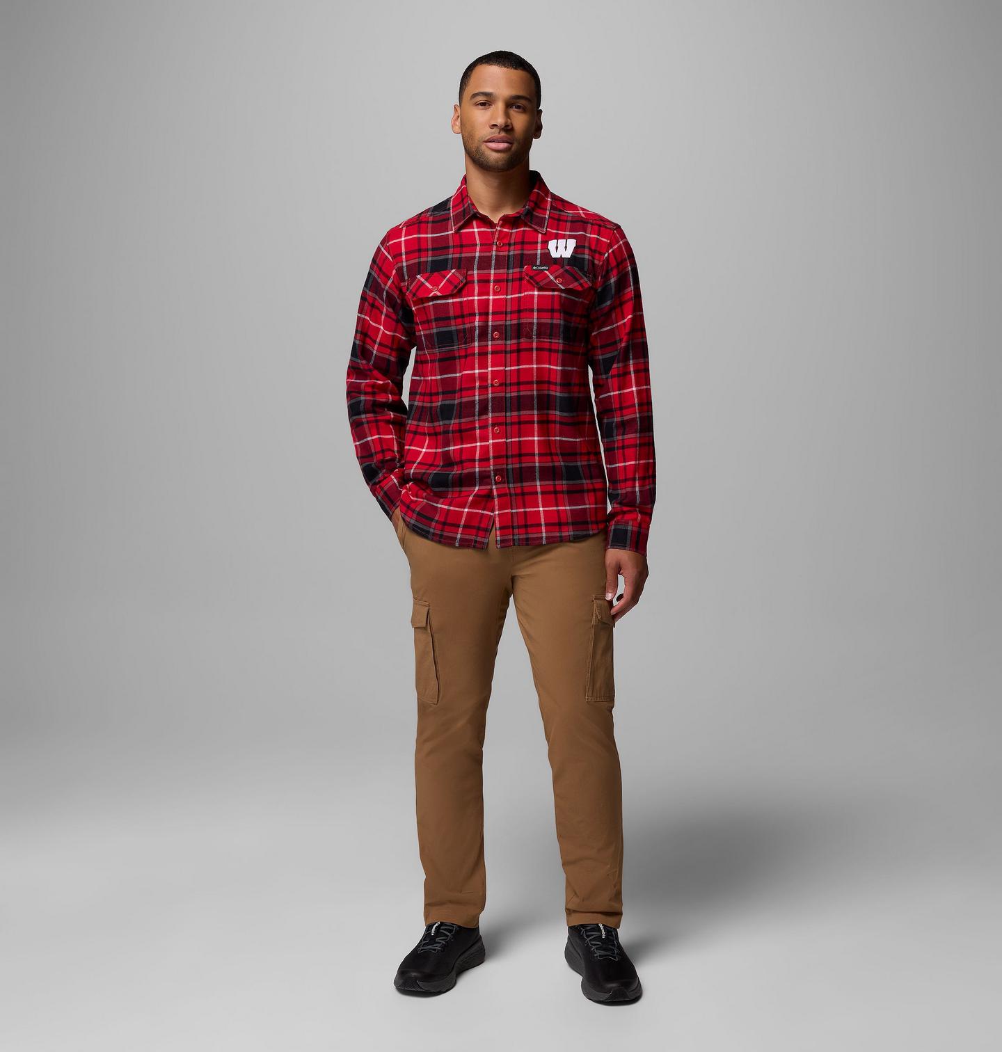 Мужская рубашка Columbia Collegiate Flare Gun Flannel Long Sleeve Shirt - Wisconsin, цвет: Красный — фото 2