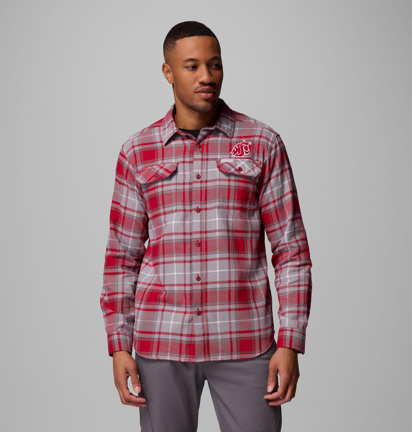 Мужская рубашка Columbia Collegiate Flare Gun Flannel Long Sleeve Shirt - Washington State, цвет: Красный бархатный — фото 1