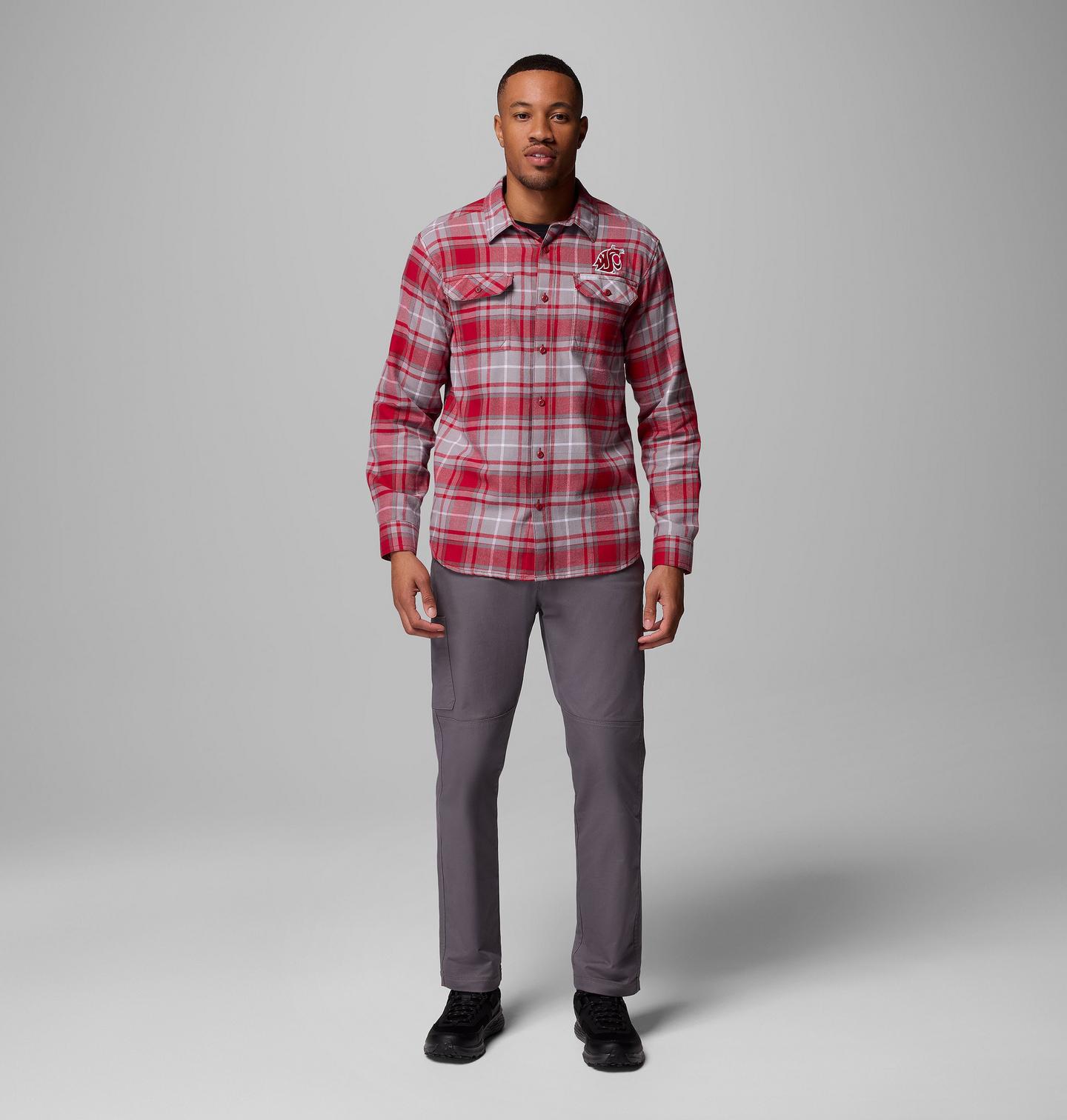 Мужская рубашка Columbia Collegiate Flare Gun Flannel Long Sleeve Shirt - Washington State, цвет: Красный бархатный — фото 2