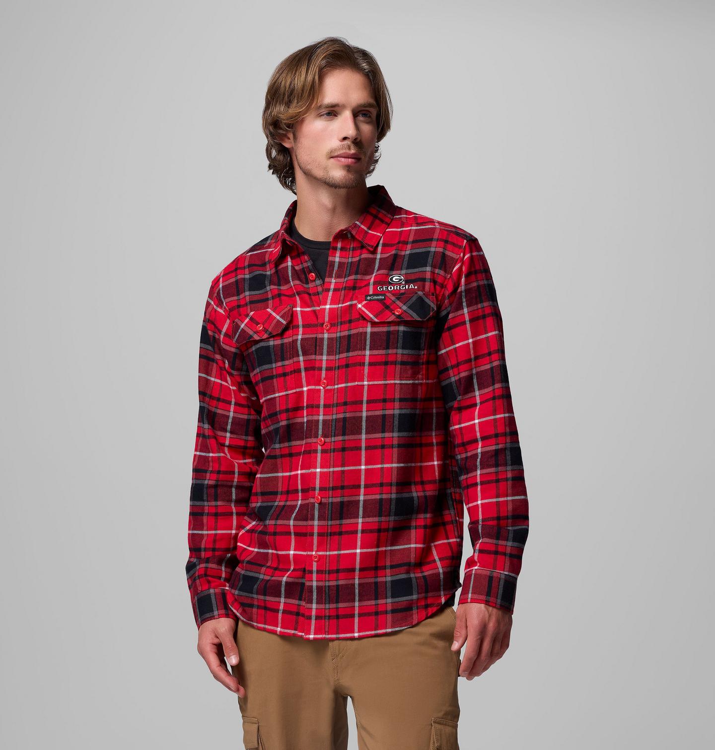 Мужская рубашка Columbia Collegiate Flare Gun Flannel Long Sleeve Shirt - Georgia, цвет: Яркий красный — фото 1