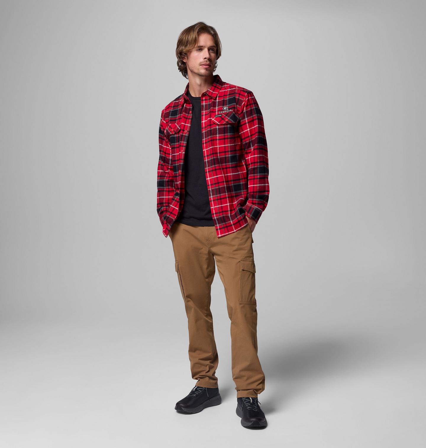 Мужская рубашка Columbia Collegiate Flare Gun Flannel Long Sleeve Shirt - Georgia, цвет: Яркий красный — фото 2