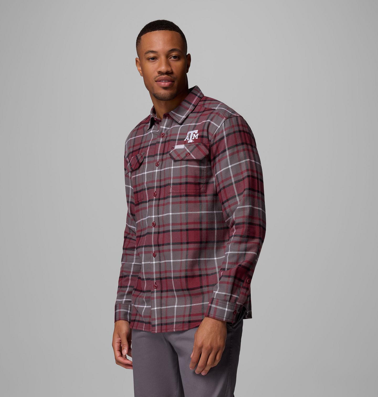 Мужская рубашка Columbia Collegiate Flare Gun Flannel Long Sleeve Shirt - Texas A&M, цвет: Глубокий тёмно-бордовый — фото 3