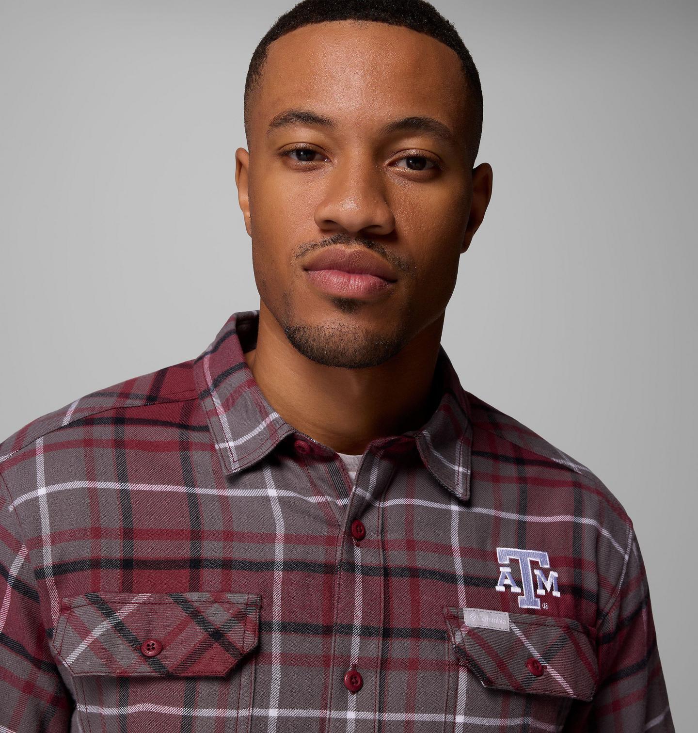 Мужская рубашка Columbia Collegiate Flare Gun Flannel Long Sleeve Shirt - Texas A&M, цвет: Глубокий тёмно-бордовый — фото 4
