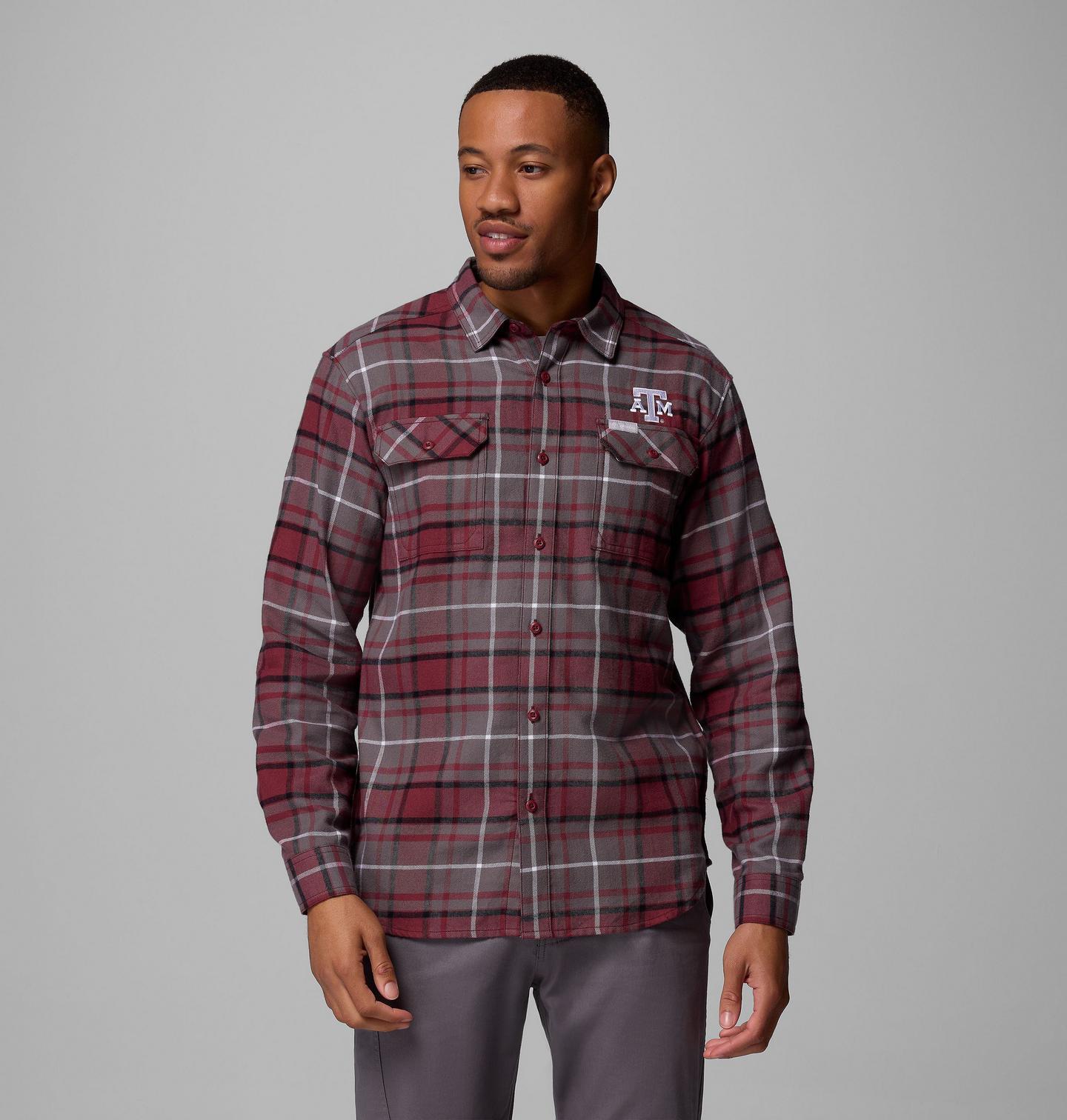 Мужская рубашка Columbia Collegiate Flare Gun Flannel Long Sleeve Shirt - Texas A&M, цвет: Глубокий тёмно-бордовый — фото 1