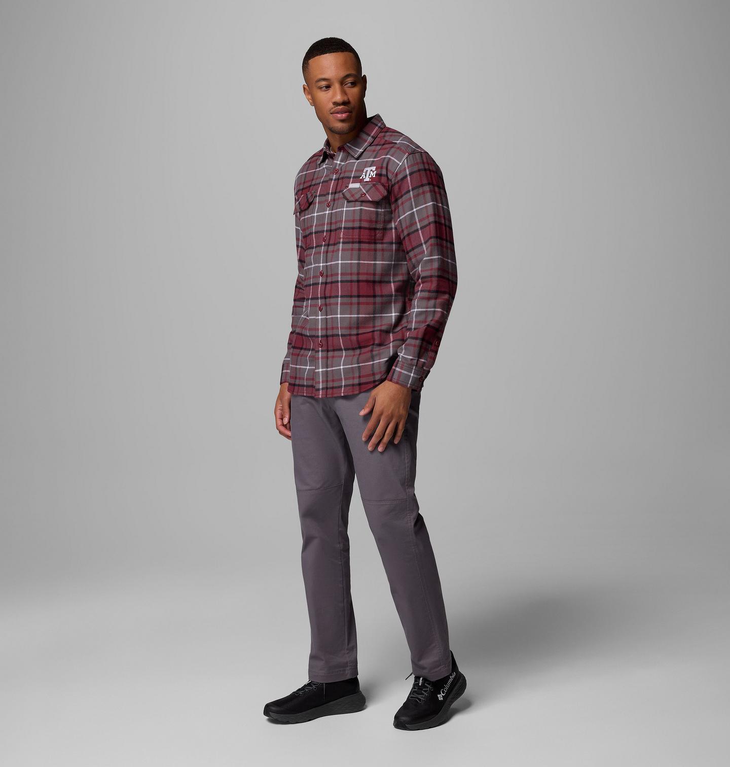 Мужская рубашка Columbia Collegiate Flare Gun Flannel Long Sleeve Shirt - Texas A&M, цвет: Глубокий тёмно-бордовый — фото 2