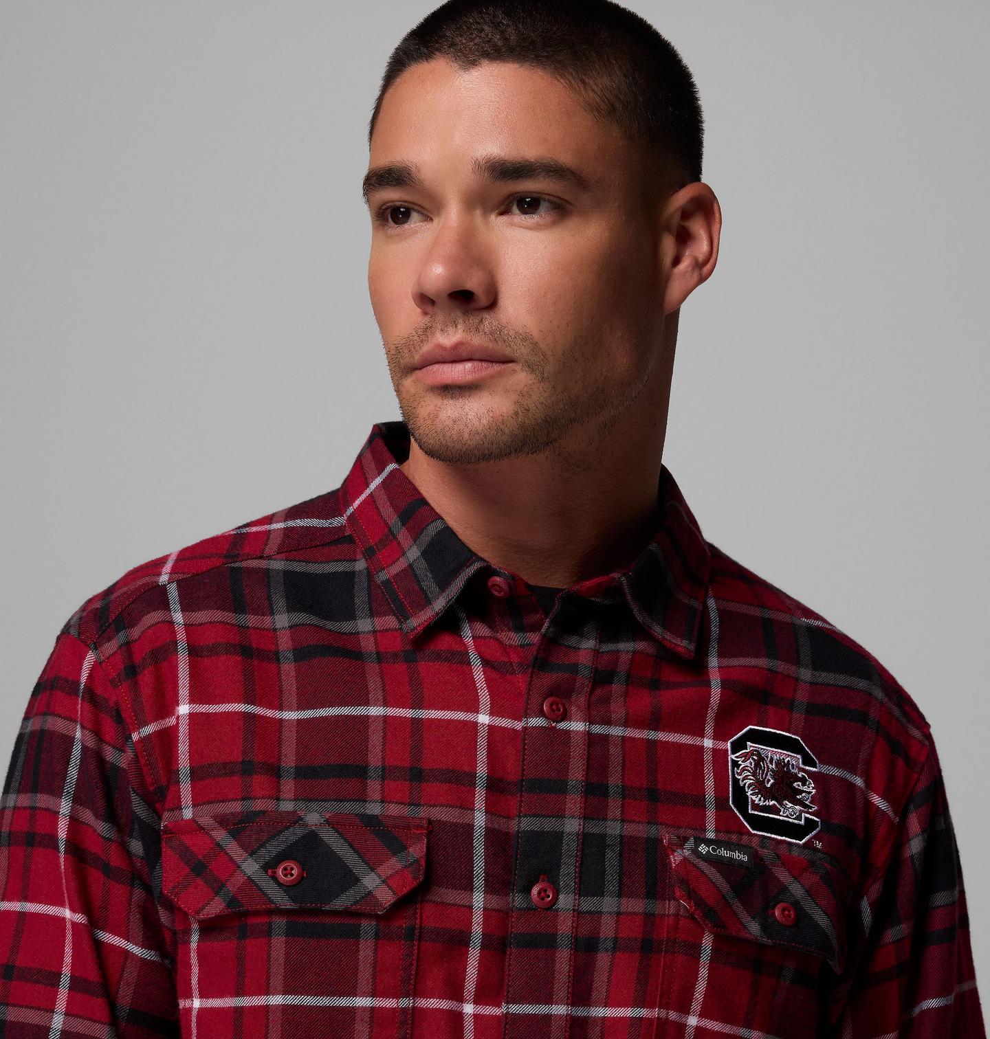 Мужская рубашка Columbia Collegiate Flare Gun Flannel Long Sleeve Shirt - South Carolina, цвет: Свекольный — фото 4