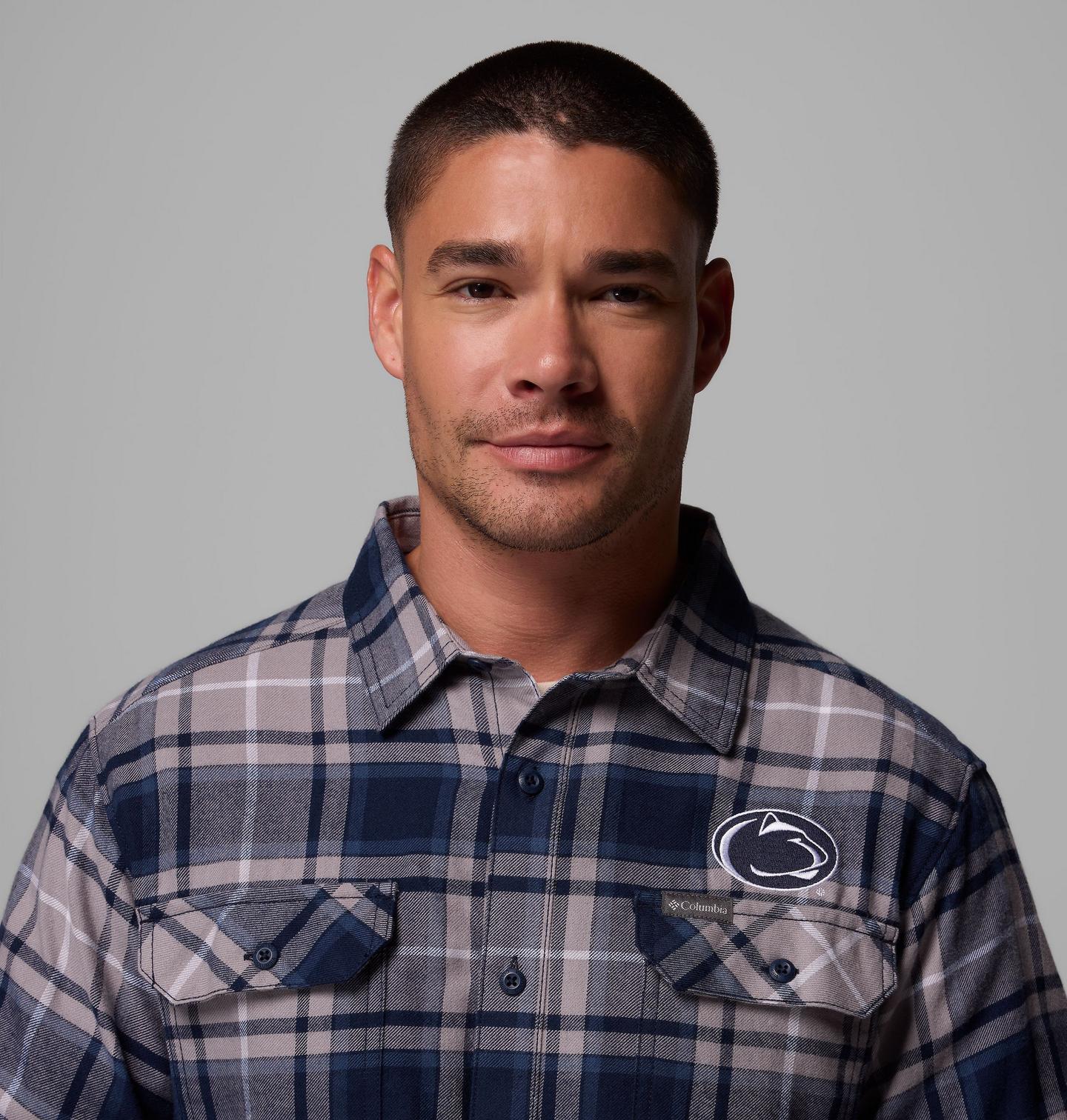 Мужская рубашка Columbia Collegiate Flare Gun Flannel Long Sleeve Shirt - Penn State, цвет: Тёмно-синий — фото 3