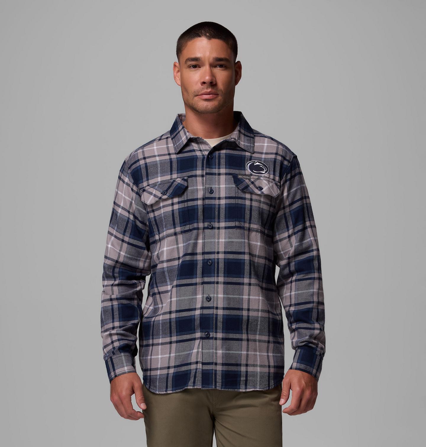 Мужская рубашка Columbia Collegiate Flare Gun Flannel Long Sleeve Shirt - Penn State, цвет: Тёмно-синий — фото 1