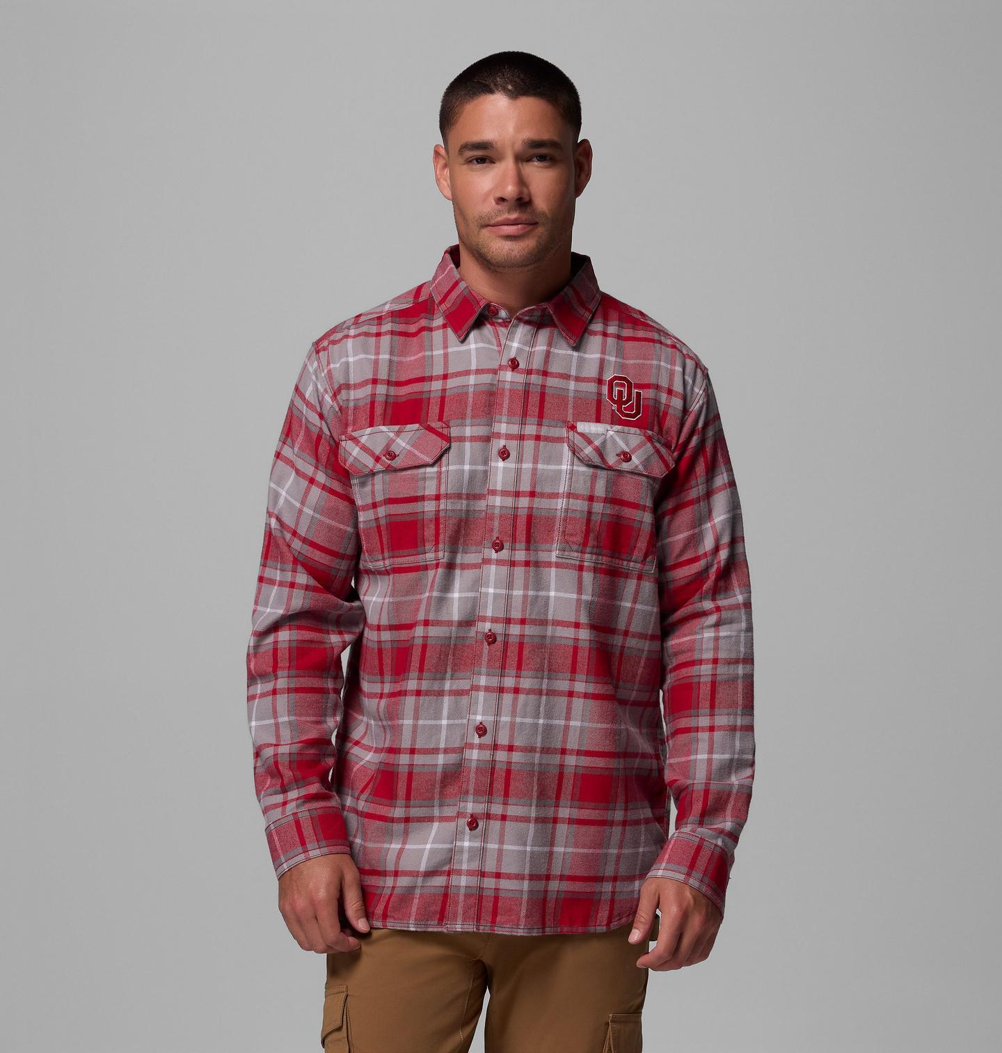 Мужская рубашка Columbia Collegiate Flare Gun Flannel Long Sleeve Shirt - Oklahoma, цвет: Красный бархатный — фото 1