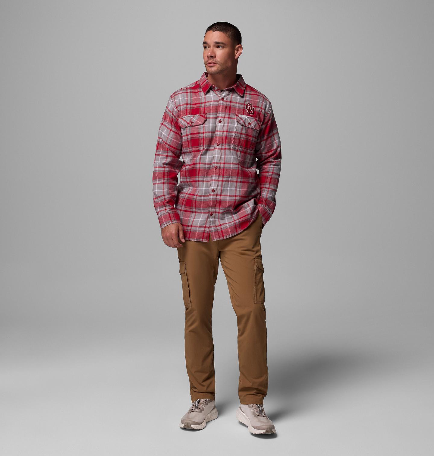 Мужская рубашка Columbia Collegiate Flare Gun Flannel Long Sleeve Shirt - Oklahoma, цвет: Красный бархатный — фото 2
