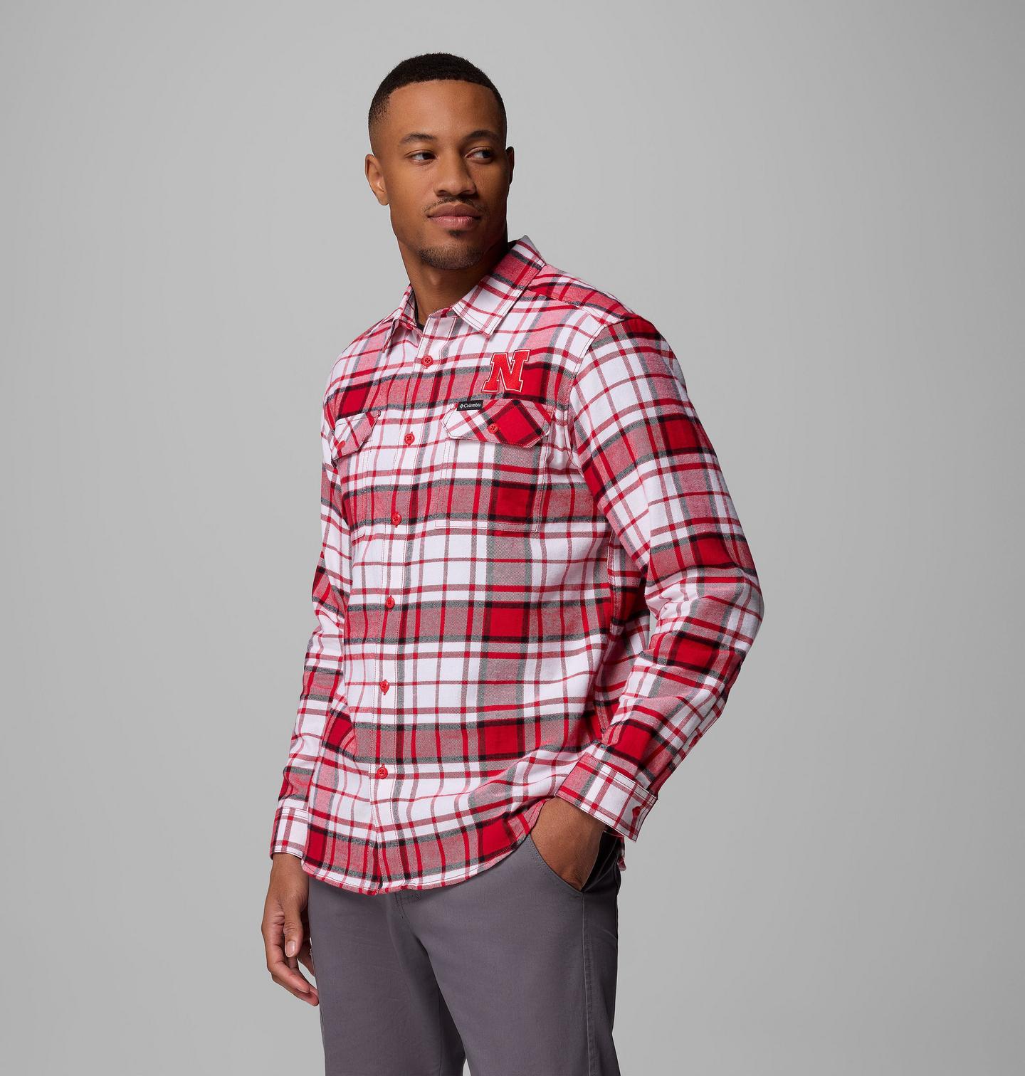 Мужская рубашка Columbia Collegiate Flare Gun Flannel Long Sleeve Shirt - Nebraska, цвет: Яркий красный — фото 3