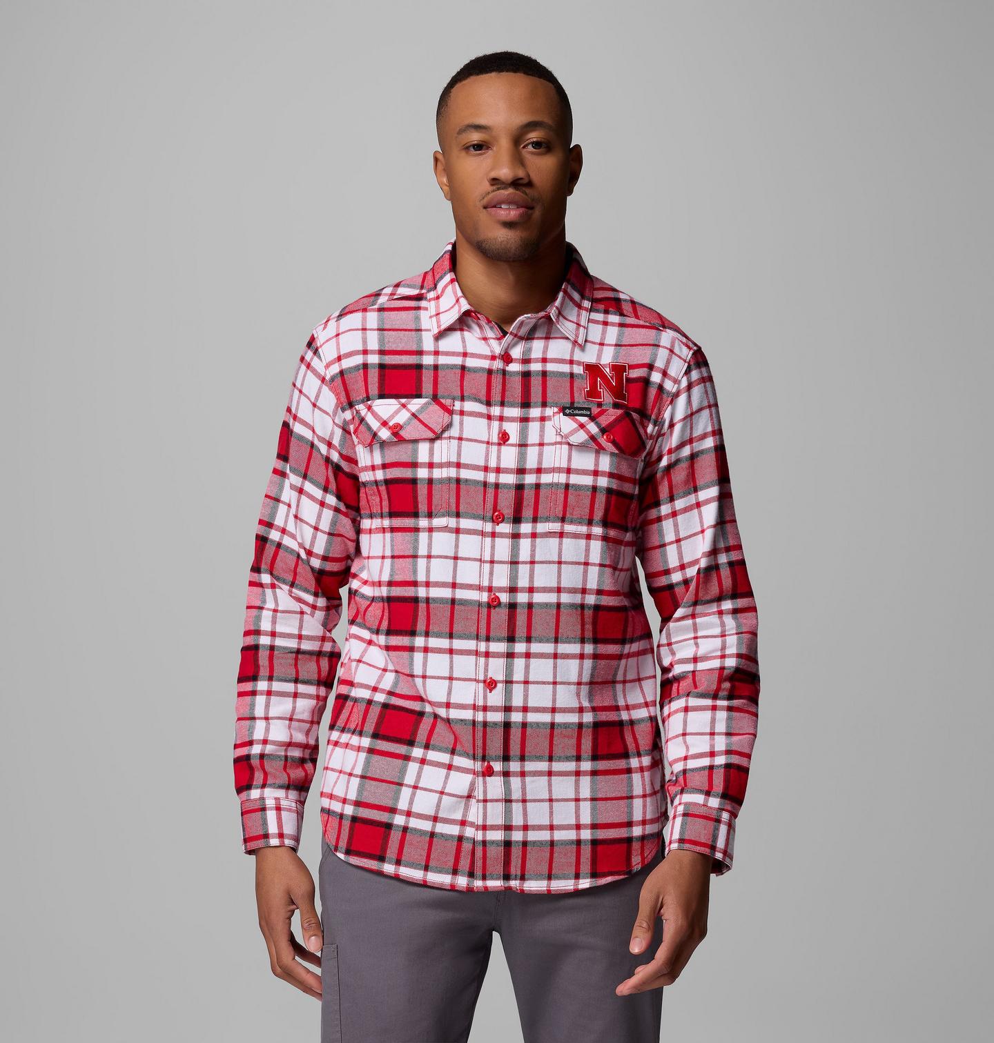 Мужская рубашка Columbia Collegiate Flare Gun Flannel Long Sleeve Shirt - Nebraska, цвет: Яркий красный — фото 1