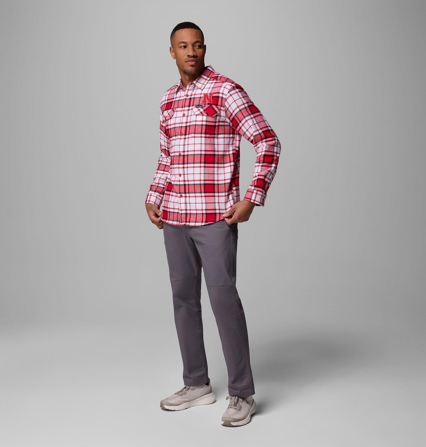 Мужская рубашка Columbia Collegiate Flare Gun Flannel Long Sleeve Shirt - Nebraska, цвет: Яркий красный — фото 2