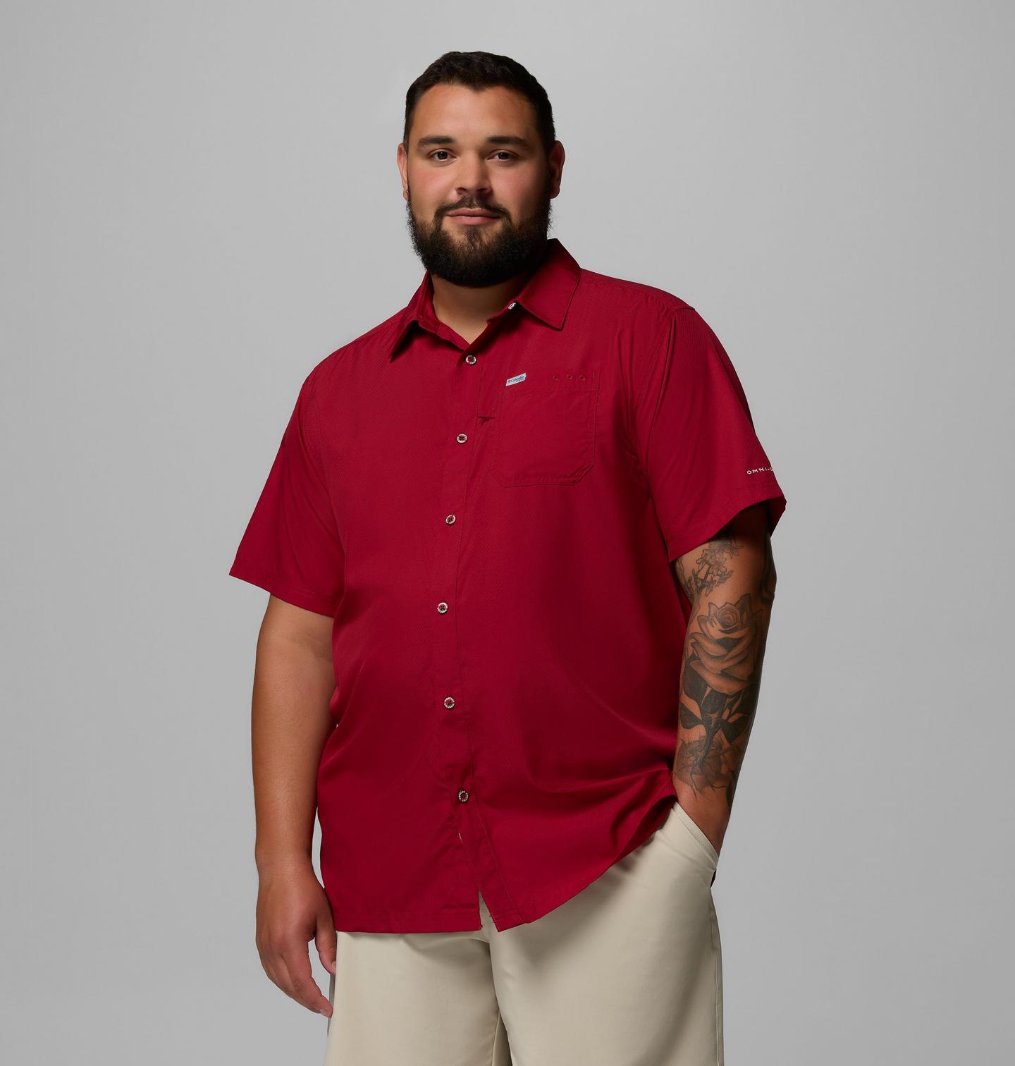 Мужская рубашка Columbia PFG Slack Tide Camp Shirt - Big, цвет: Свекольный — фото 1