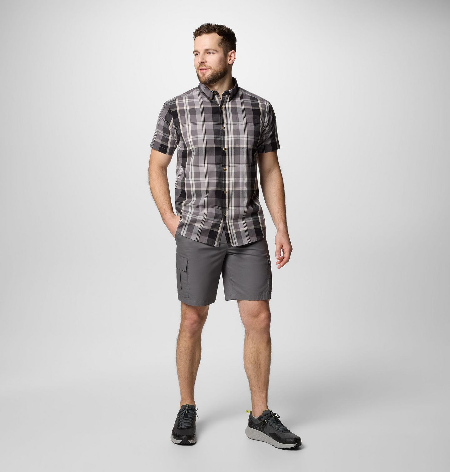 Мужская рубашка Columbia Rapid Rivers II Short Sleeve, цвет: Серый разноцветный клетчатый, вариант 1 — фото 2