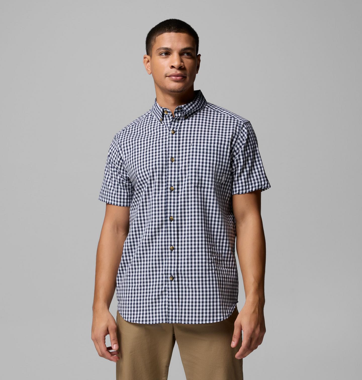 Мужская рубашка Columbia Rapid Rivers II Short Sleeve Shirt – Tall, цвет: Тёмно-синий в мелкую клетку — фото 1