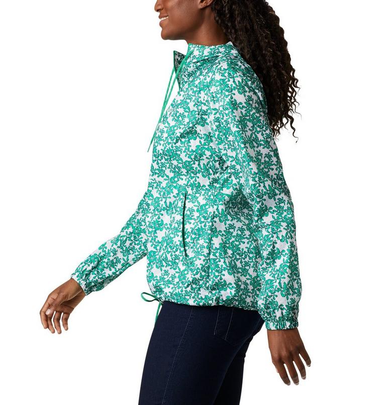 Women's Flash Forward Printed Windbreaker, Color: Dark Lime Polkadot Floral, image 3