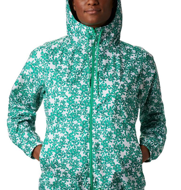 Women's Flash Forward Printed Windbreaker, Color: Dark Lime Polkadot Floral, image 4