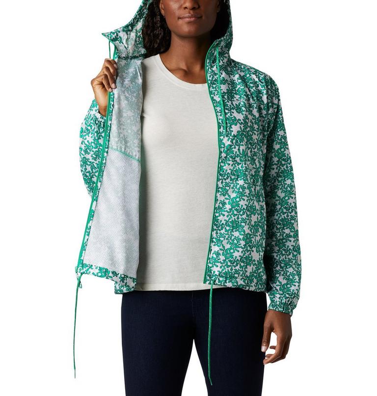 Women's Flash Forward Printed Windbreaker, Color: Dark Lime Polkadot Floral, image 5