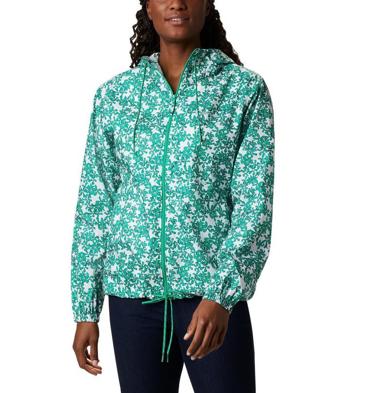 Women's Flash Forward Printed Windbreaker, Color: Dark Lime Polkadot Floral, image 1