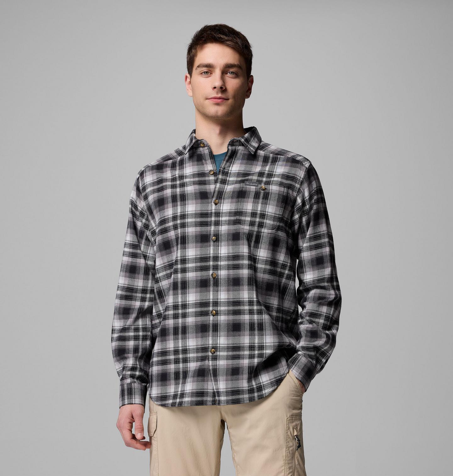 Мужская рубашка Columbia Cornell Woods Flannel Long Sleeve, цвет: Чёрный — фото 1