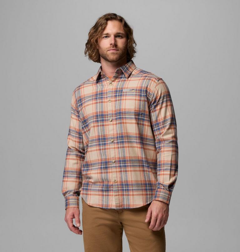 Men's Cornell Woods Flannel Shirt, Color: Teak Brown Textured Plaid, image 1
