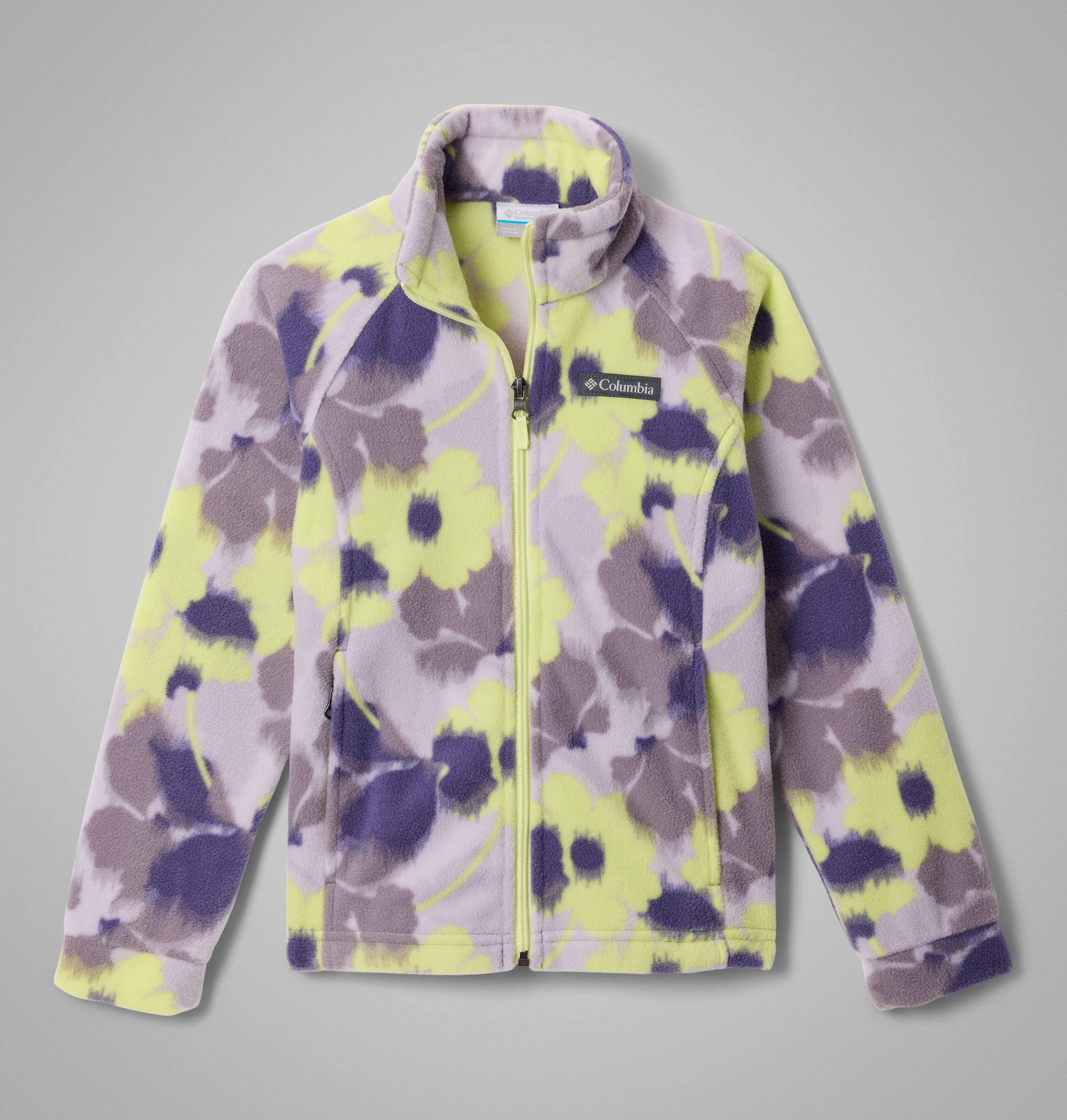 Columbia Sportswear Girls Purple Columbia - ' Benton Springs™ Printed Fleece Jacket - Shale Ikatbloom Xl Size (18 Years) Kids