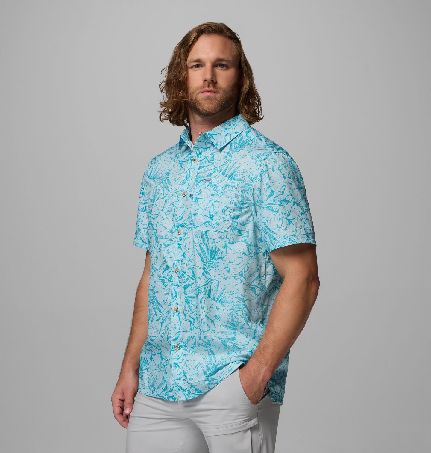 Мужская рубашка Columbia PFG Super Slack Tide Camp Shirt - Tall, цвет: Океанский бирюзовый — фото 3