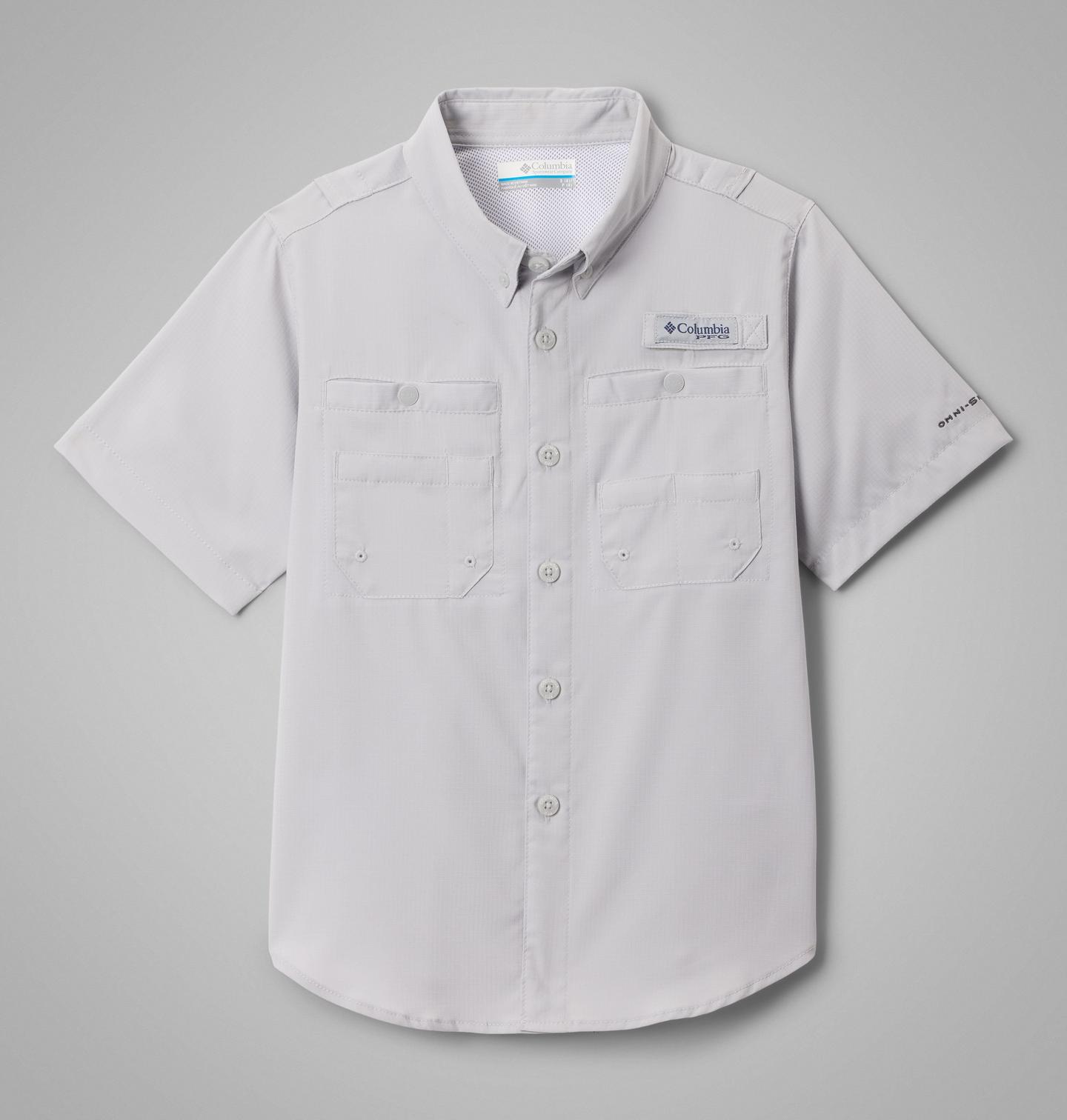 Рубашка Columbia PFG Tamiami Short Sleeve Shirt для мальчиков, цвет: Холодный серый — фото 1