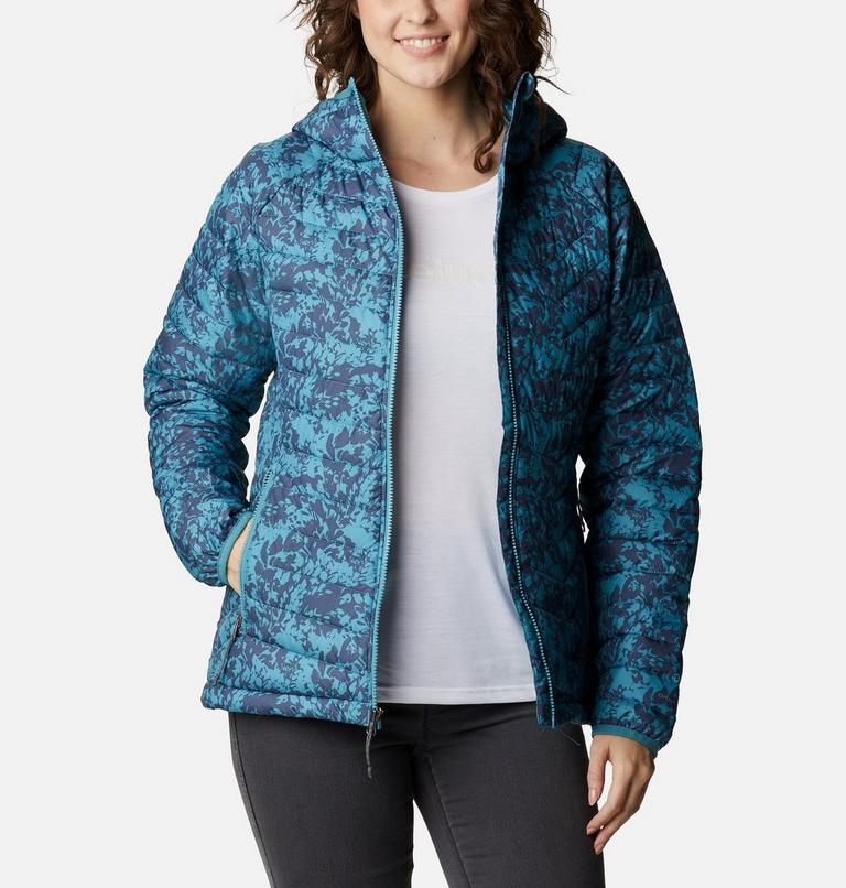 Women’s Powder Lite Insulated Hooded Jacket - 2023 COLLECTION, Color: Canyon Blue Florescence Print, image 1