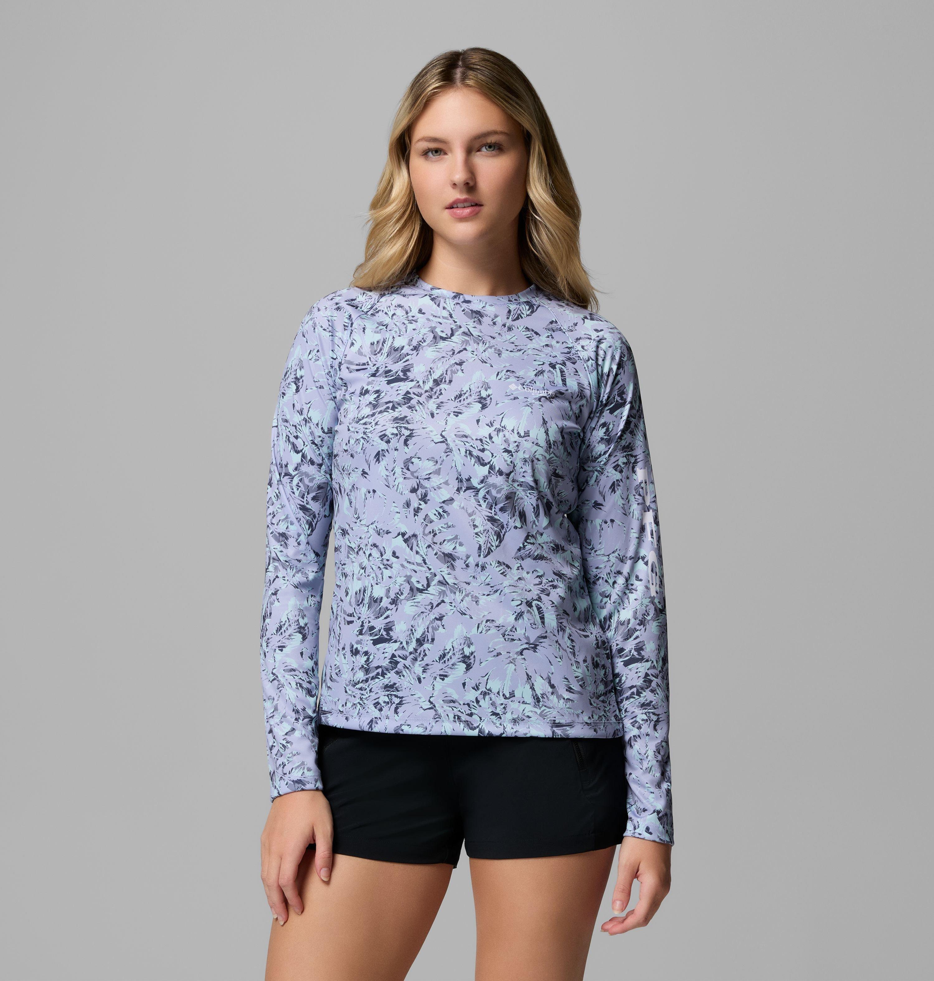 Columbia Women's Super Tidal Tee PFG Shirt - Rookery Palms Fade, UPF Sun Protection & Quick-Dry