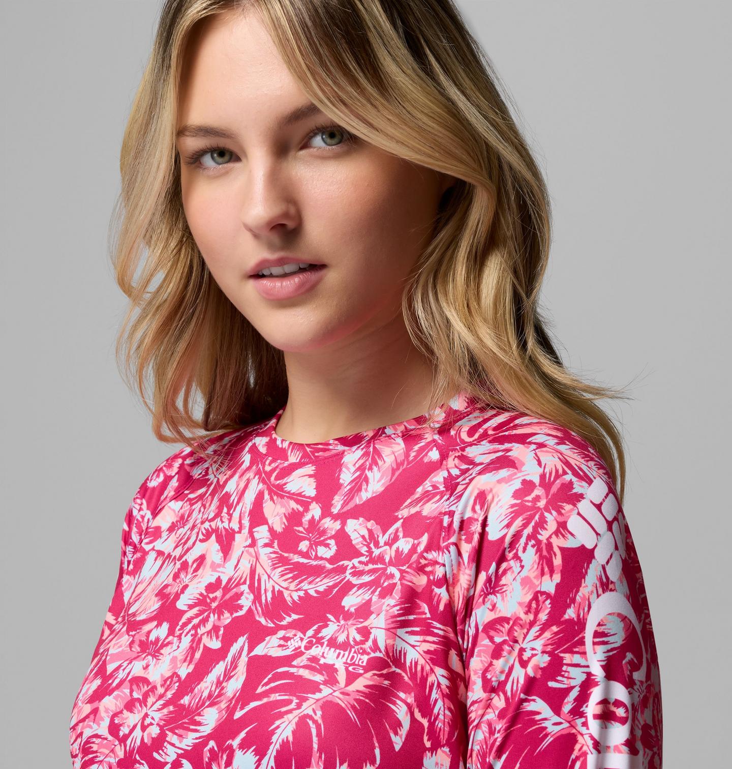 Женская футболка Columbia PFG Super Tidal Tee Long Sleeve, цвет: Розовый / Vacay Blooms — фото 4