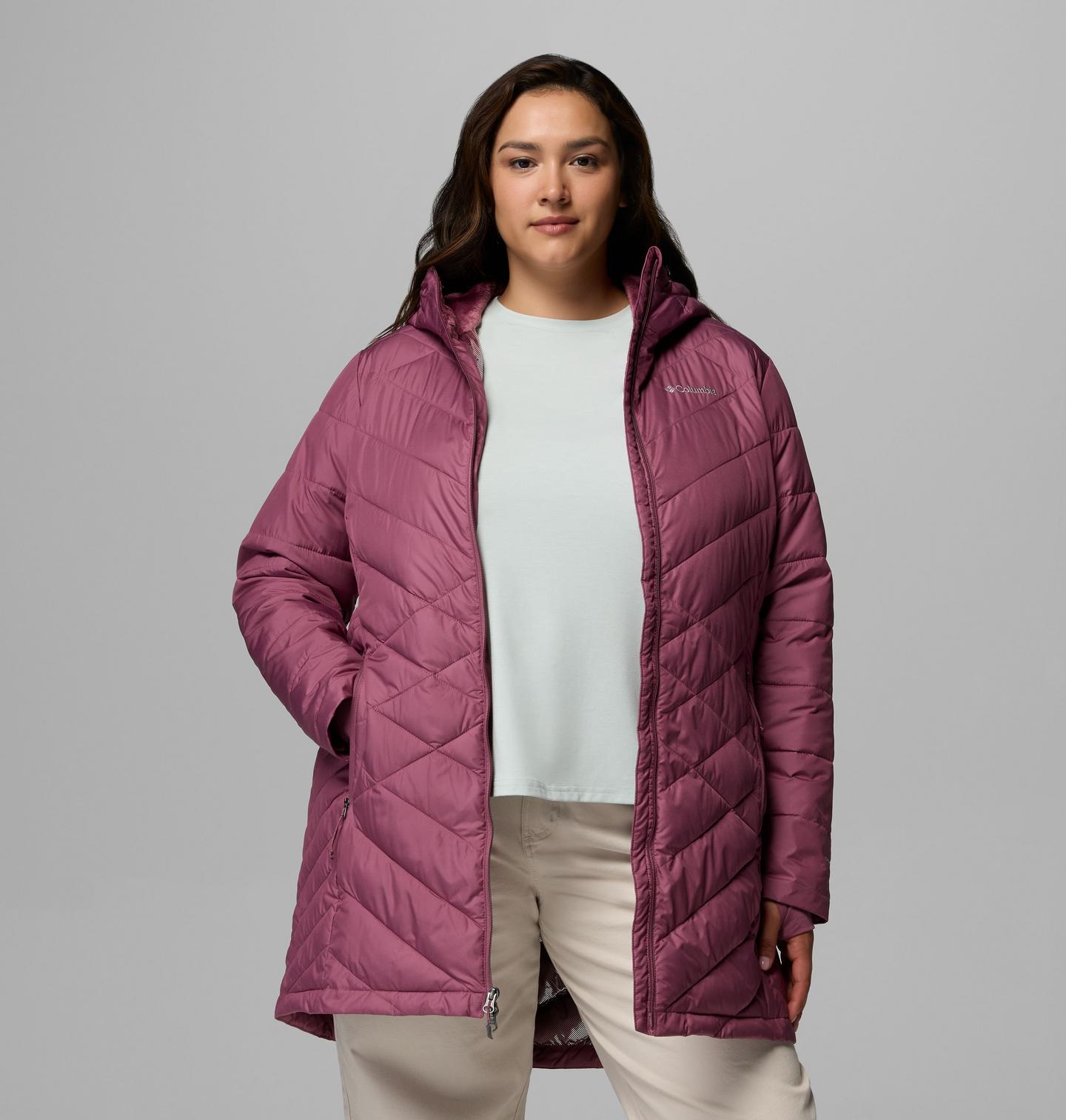 Женская куртка Columbia Heavenly Long Hooded Jacket - Plus Size, цвет: Состаренный розовато-лиловый — фото 4