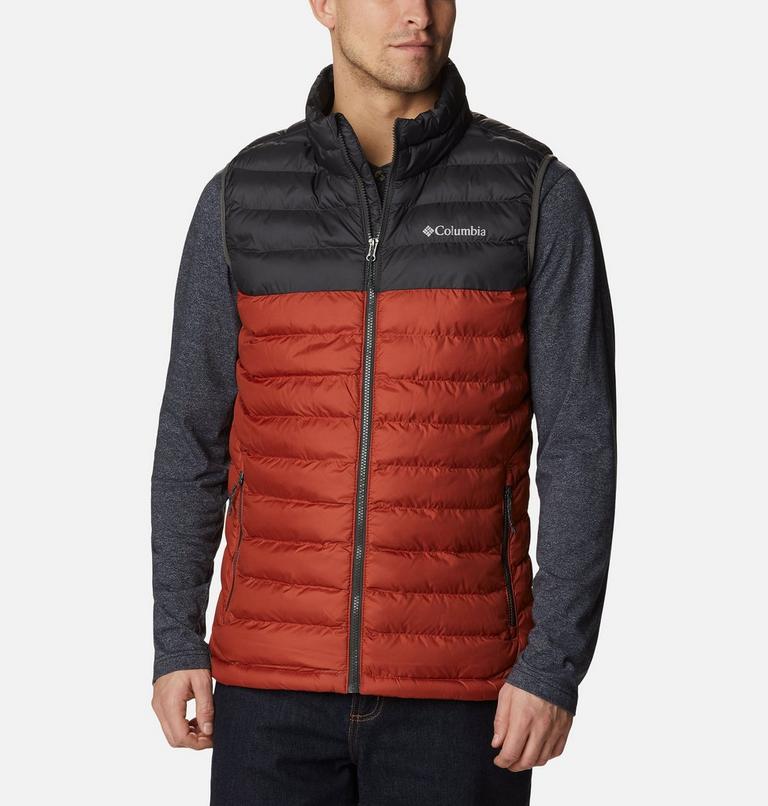 Men's Powder Lite Insulated Vest, Color: Warp Red, Shark, image 1